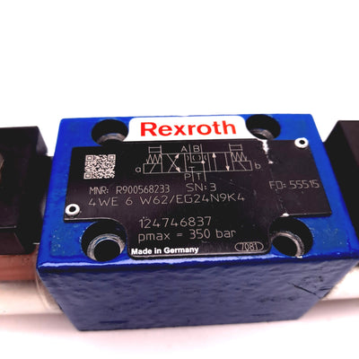 Used Rexroth R900568233 Directional Spool Hydraulic Valve 4WE 6 W6X/EG24N9K4 24VDC