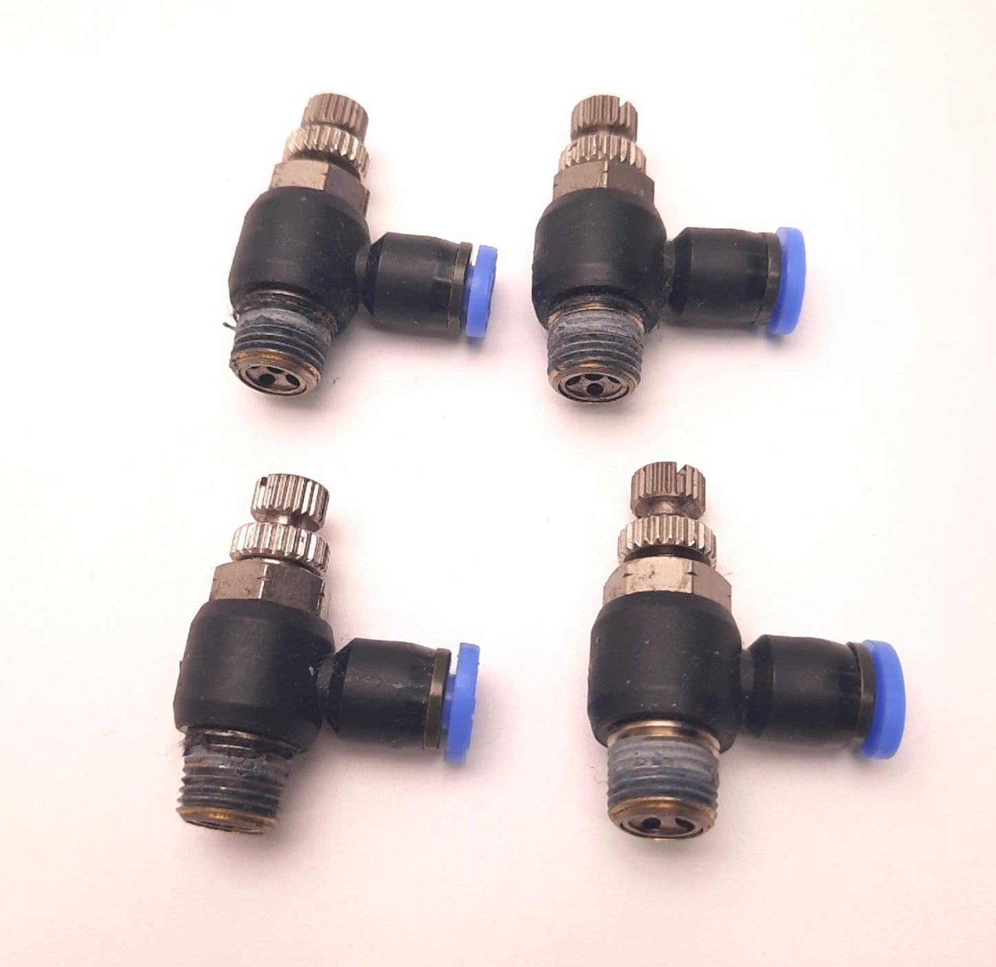 Used Lot of 4 SPC NSE 5/32-N01U-O EPNI Speed Controller Elbow 1/8" NPT to 5/32" Tube