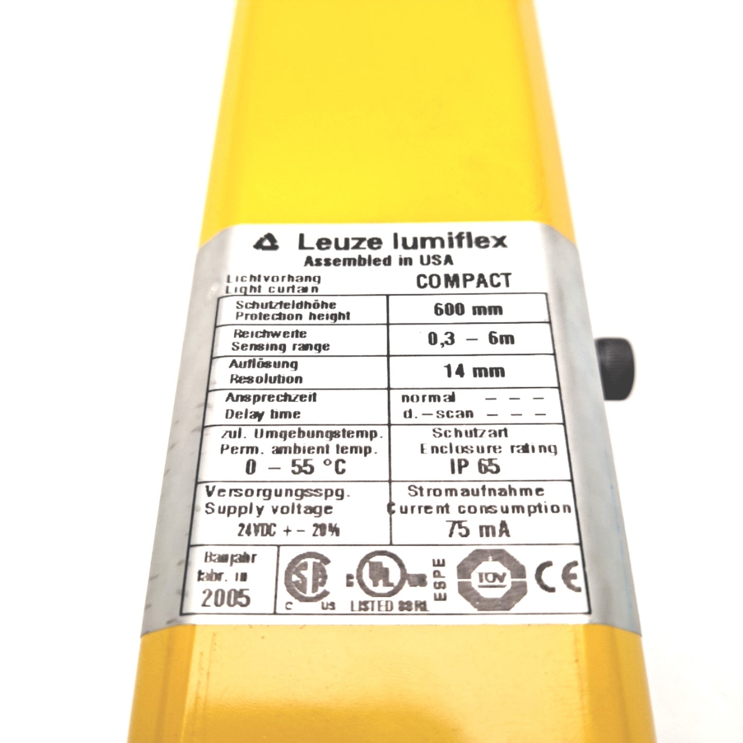 Used Leuze Lumiflex CT14-600 Compact Light Curtain Transmitter 24VDC Sensing 0.3-6M