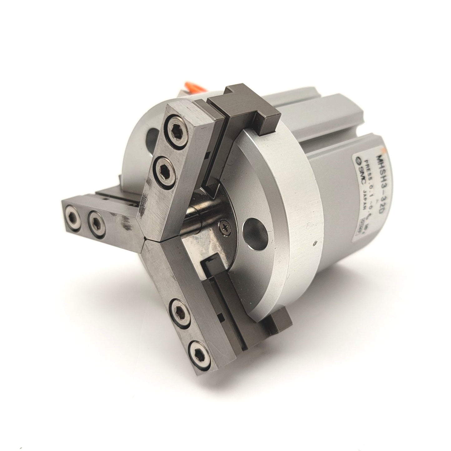 Used SMC MHSH3-32D 3-Finger Pneumatic Gripper 8mm Stroke, 32mm Bore, 62N, .1-.6MPa