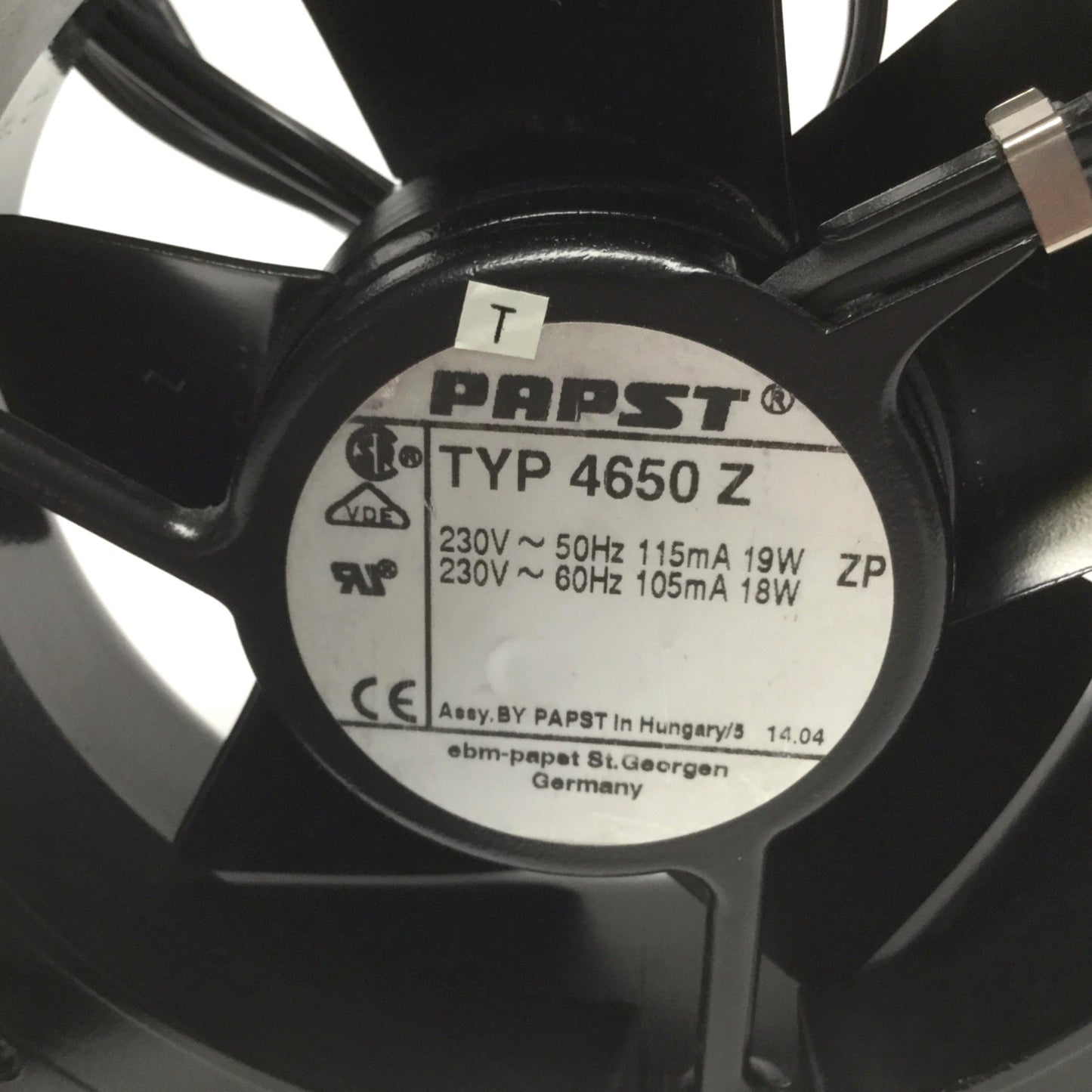 Used EBM-PAPST Type 4650 Z Metal Axial Cooling Fan 230VAC 2650RPM 94.1CFM 119x38mm