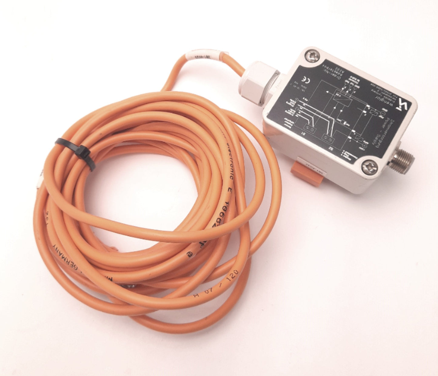 Used Wenglor A232 Adapterbox For RS-232 Connection w/ 16 Ft 4-Pin Cable, Din Mount