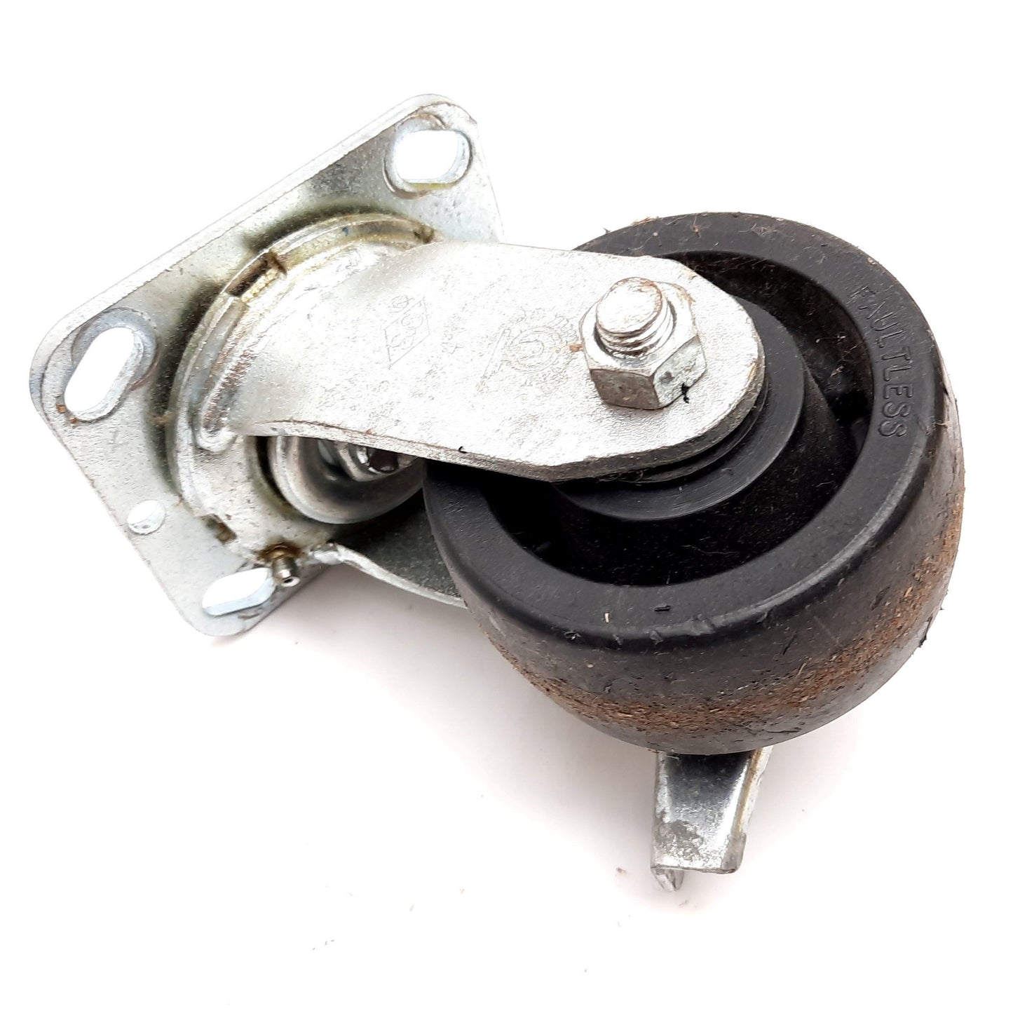 Used SC Swivel Caster, With Brake, Wheel: 4" Diameter x 2" Wide, Plate 3.75" x 4.875"