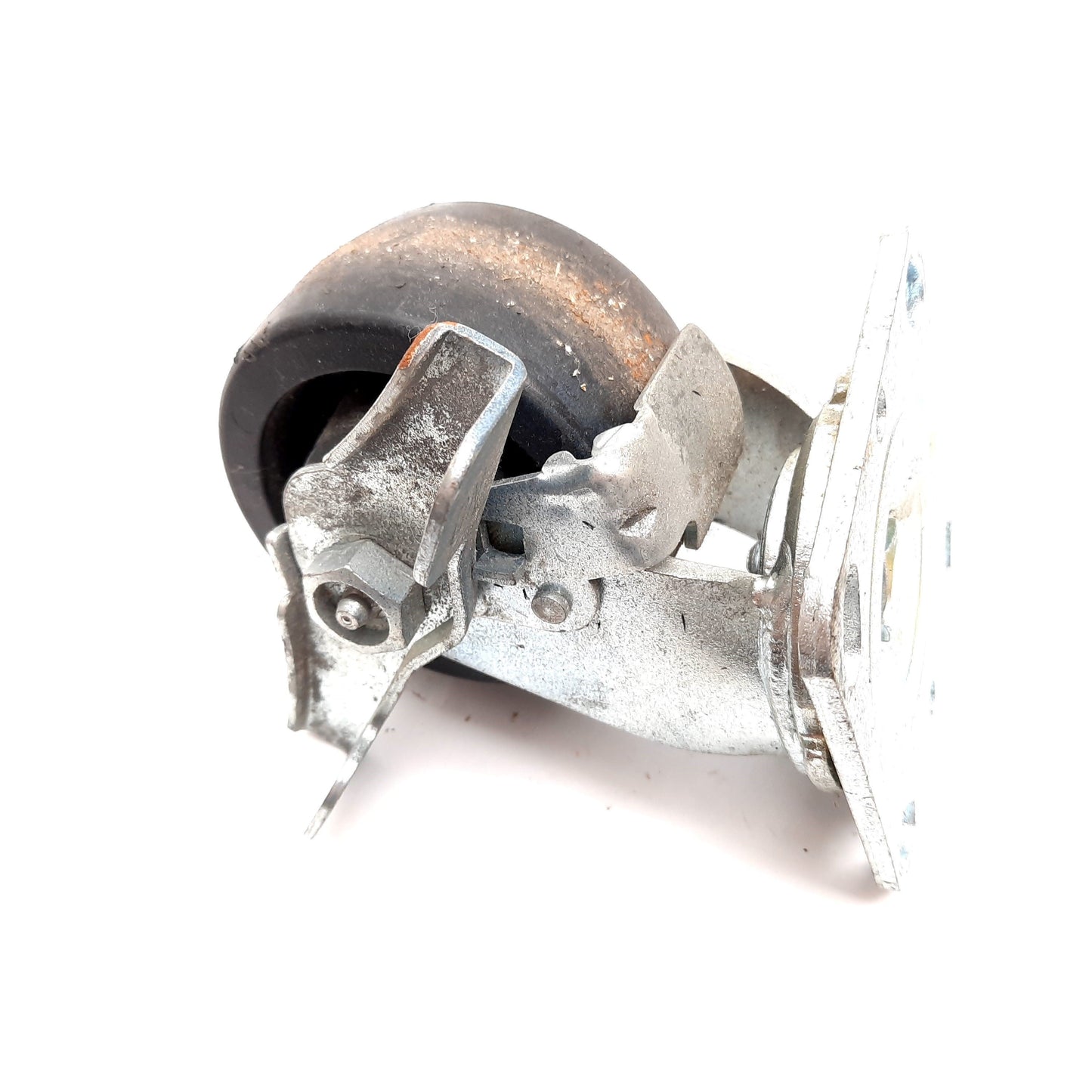 Used SC Swivel Caster, With Brake, Wheel: 4" Diameter x 2" Wide, Plate 3.75" x 4.875"