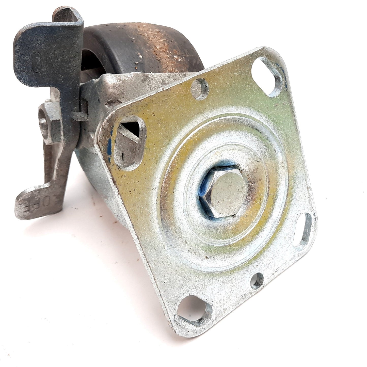 Used SC Swivel Caster, With Brake, Wheel: 4" Diameter x 2" Wide, Plate 3.75" x 4.875"