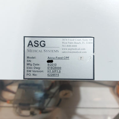Used ASC Medical Systems Accu-Feed CPF Center Pick Feeder 1Part/4sec 24"/sec 120VAC