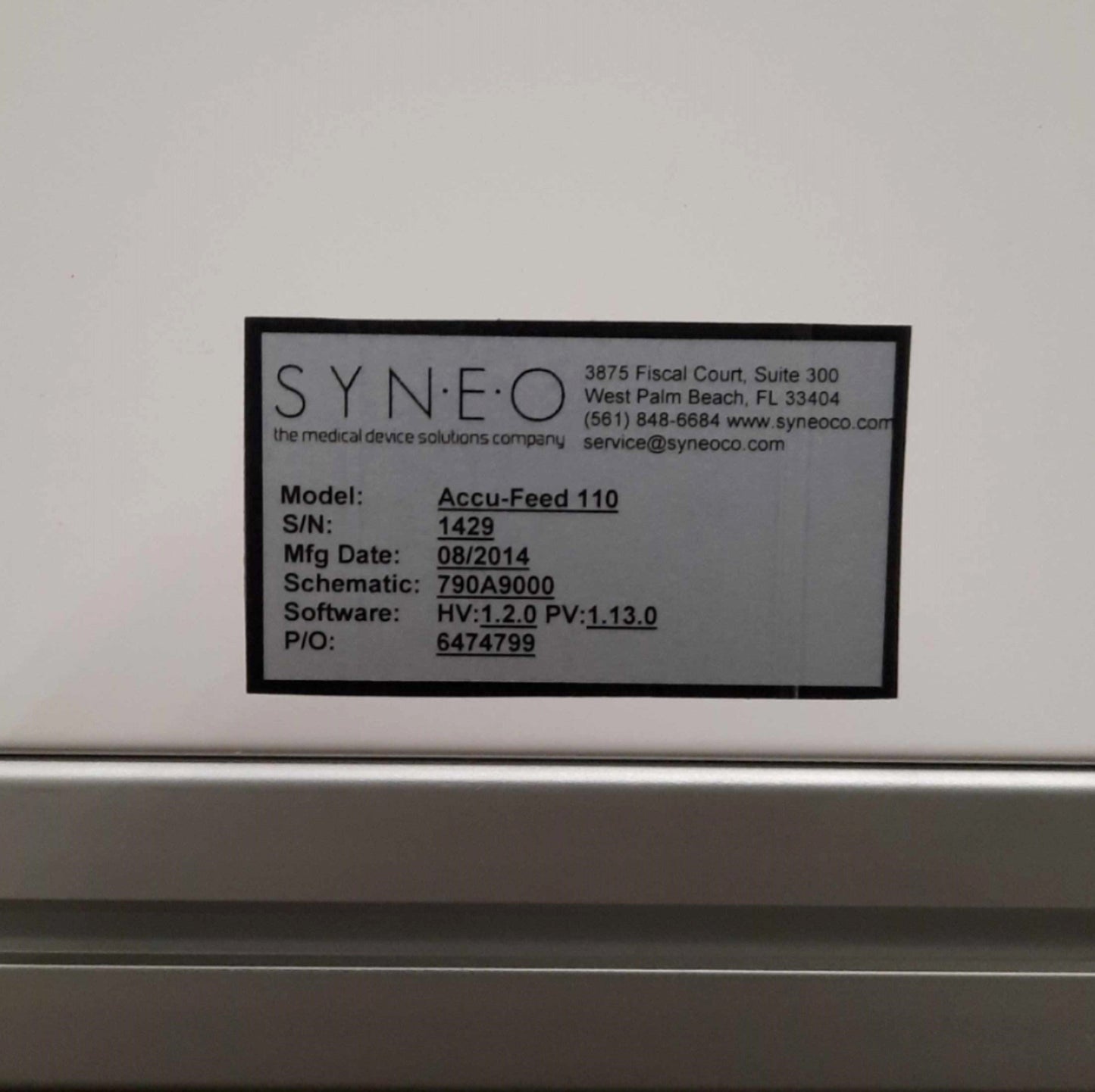 Used  SYNEO Accu-Feed 110 Center Pick Feeder 1Part/2sec 25"/sec 96" Material 120VAC