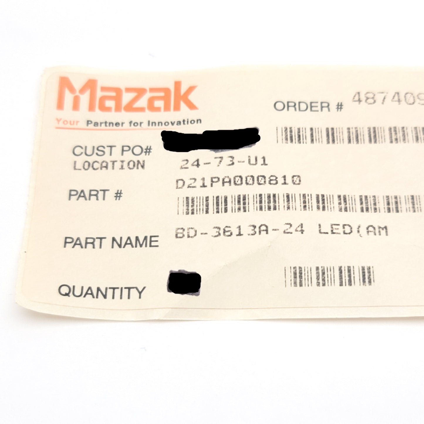 Used Mazak D21PA000810 BD-3613A-24 Amber LED Indicator Light 24VDC, 9mm Diameter