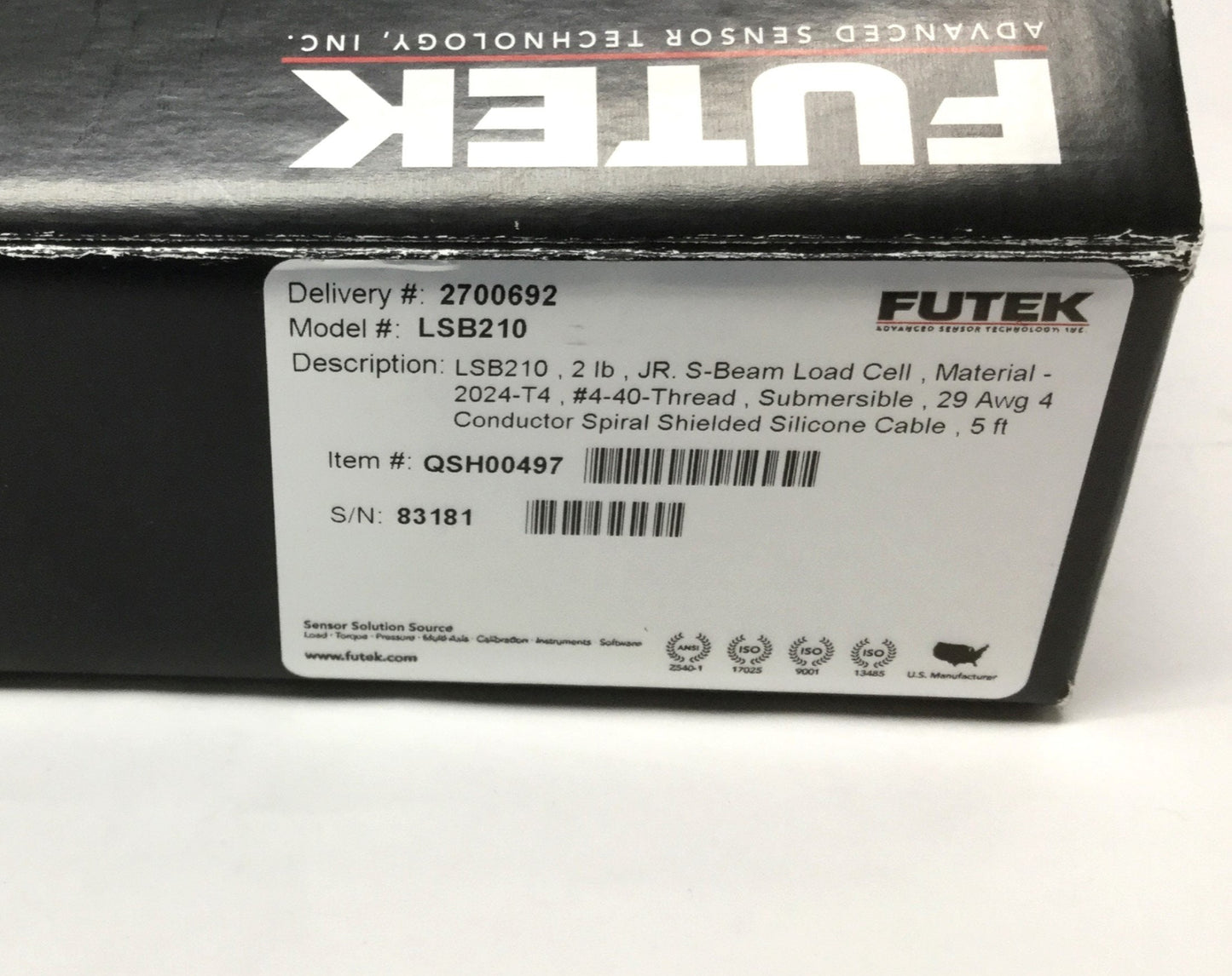 Used FUTEK LSB210 Submersible Jr. Miniature S-Beam Load Cell 2lb Capacity, 2mV/V