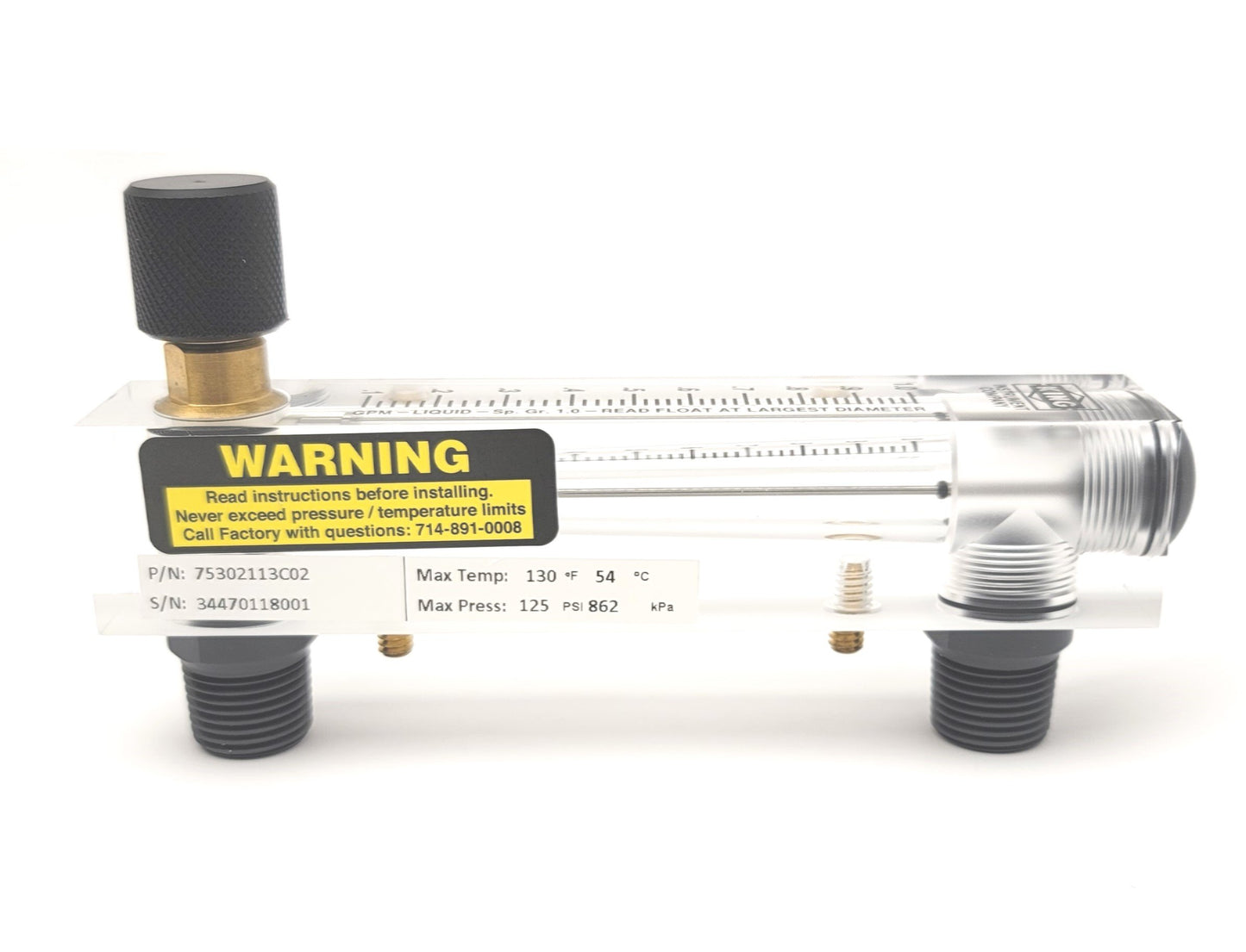 New King Instrument 75302113C02 Acrylic Tube Flowmeter With Valve, 0-1GPM, 1/4"NPT