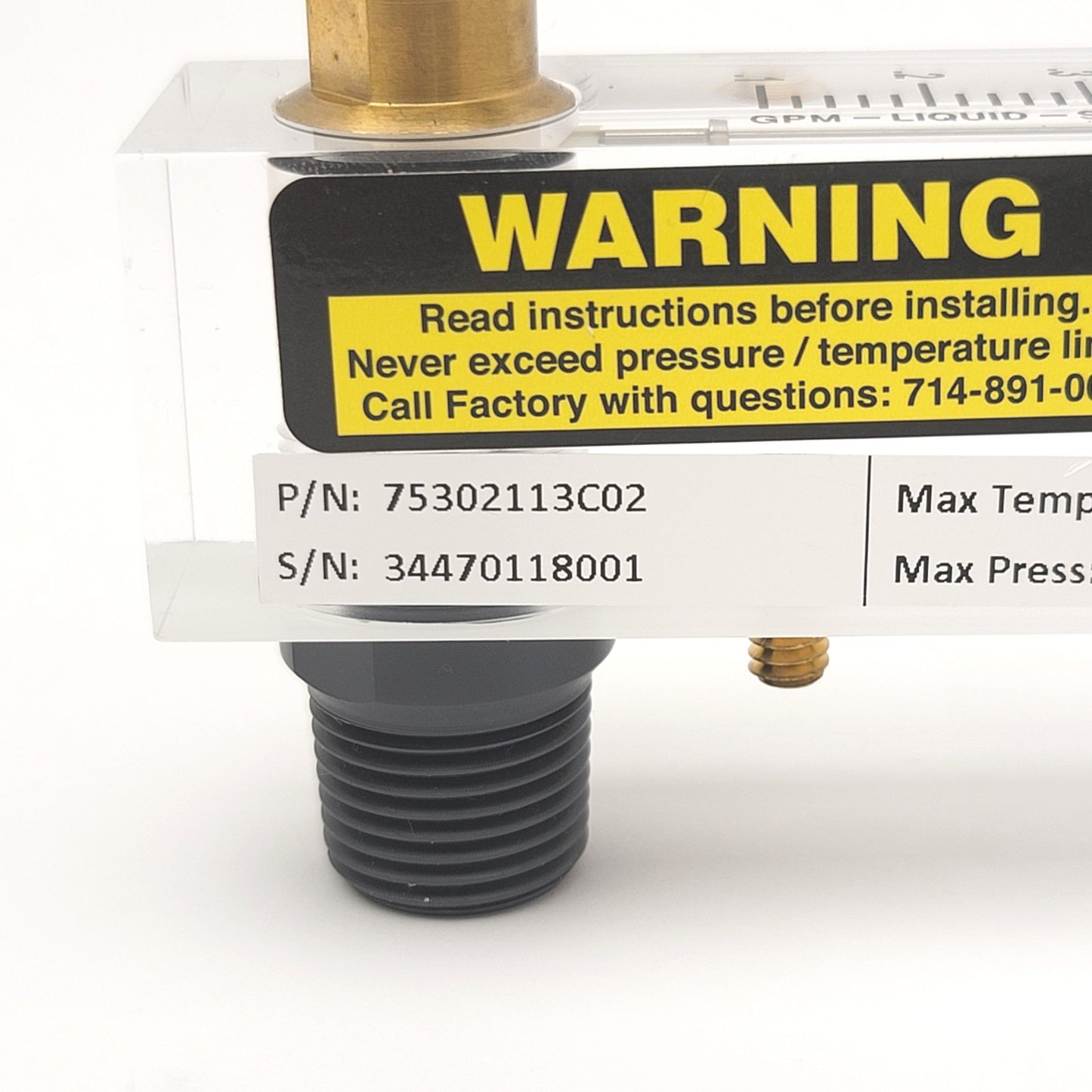 New King Instrument 75302113C02 Acrylic Tube Flowmeter With Valve, 0-1GPM, 1/4"NPT