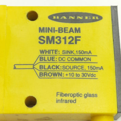 Used Banner SM312F Mini-Beam Photoelectric Sensor, 10-30VDC, 150mA, NPN/PNP