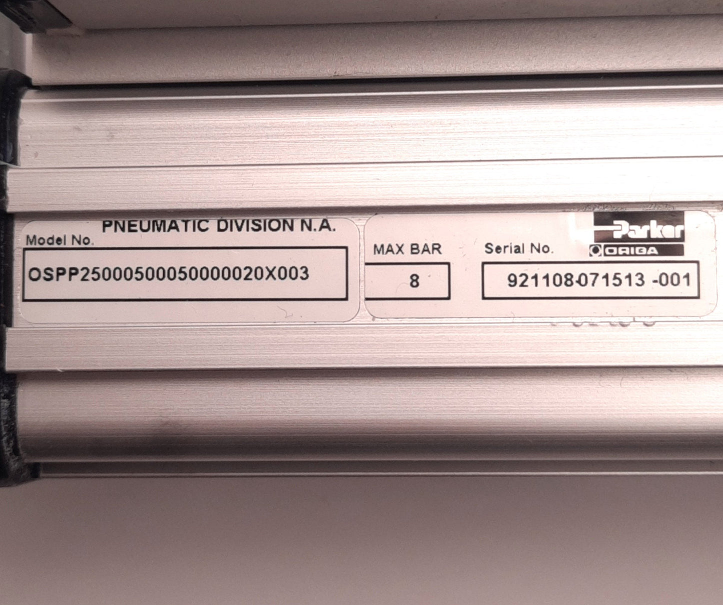 Used Parker OSPP25000500050000020X003 Pneumatic Cylinder 25x500mm, Slideline Guide