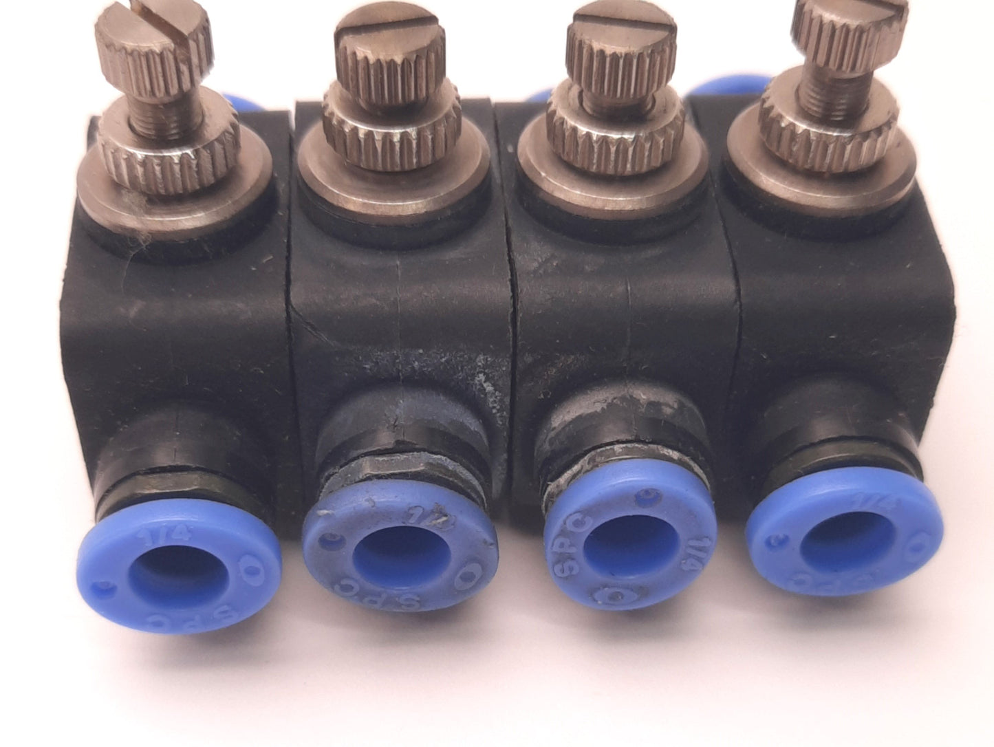Used Lot of 4 SPC NSF 1/4 Straight Union Speed Controller 1/4", 0 to 150 Psi Range