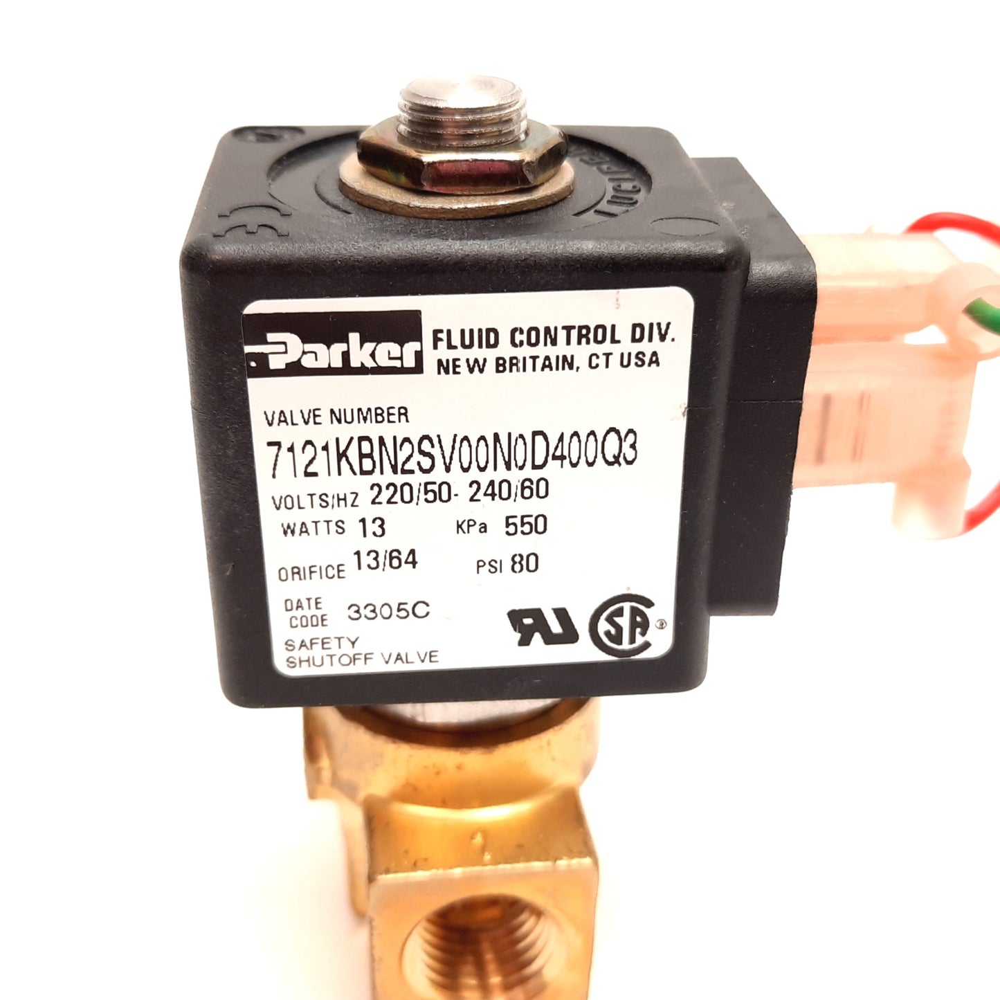 Used Parker 7121KBN2SV00N0D400Q3 Safety Shutoff Valve, 220/240VAC, 80psi, 1/4" NPT