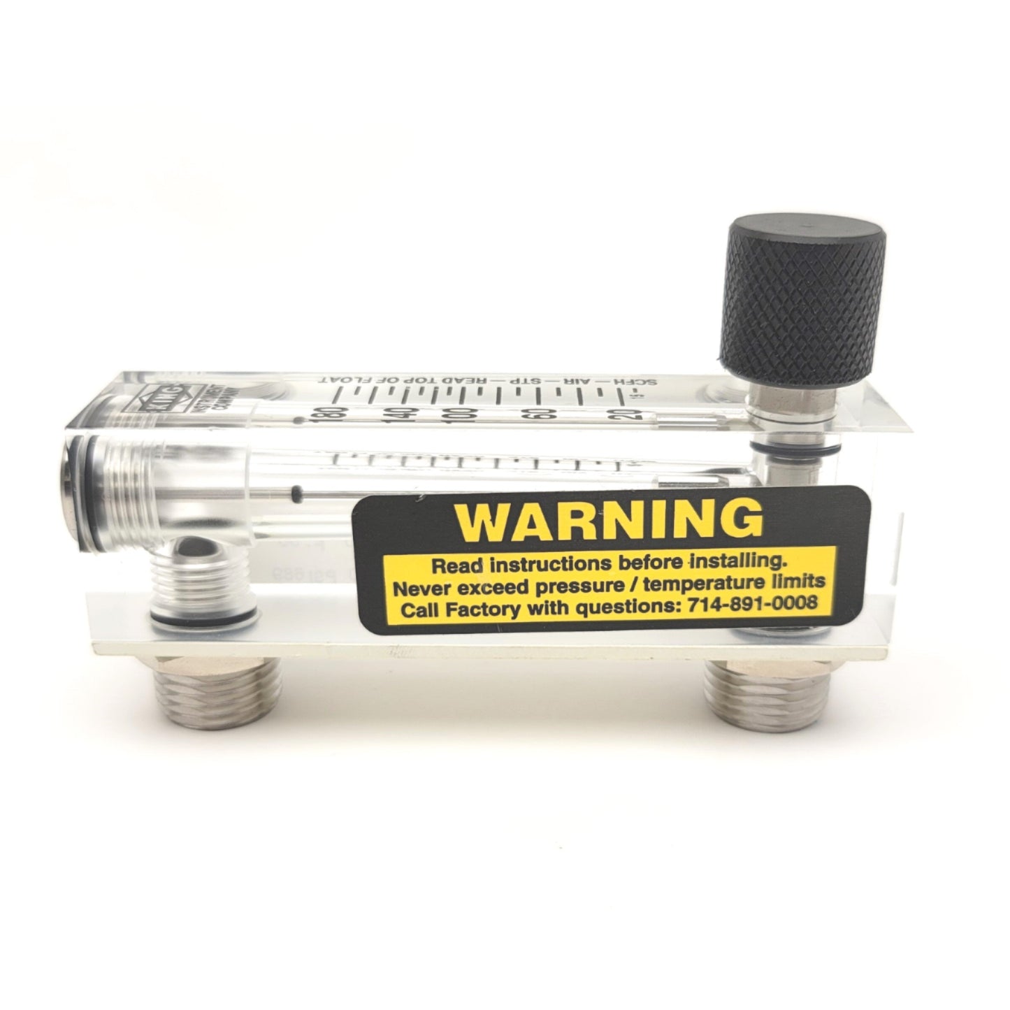 New – Open box King Instrument 75303122C15 Acrylic Tube Flowmeter With Valve 0-180SCFM, 1/4"NPT