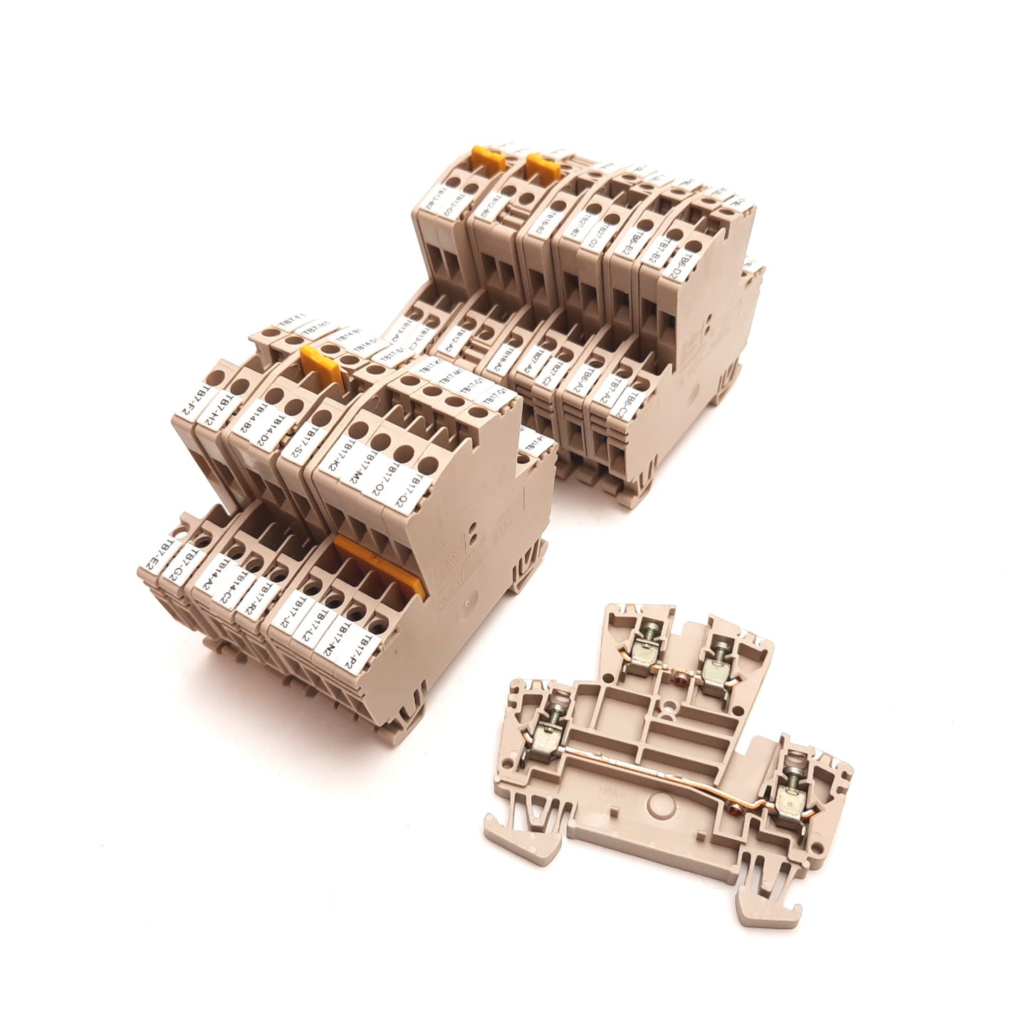 Used Lot of 20 Weidmuller WDK 2.5V Terminal Block, 2-Tier, Rating: 400V 24A, DIN Rail