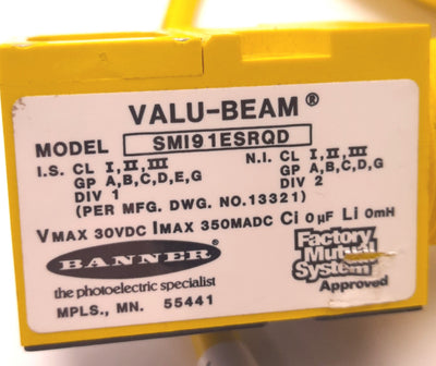 Used Banner Engineering SMI91ESRQD Valu-Beam Emitter 3m Range, 10-30v DC, N.O. Output