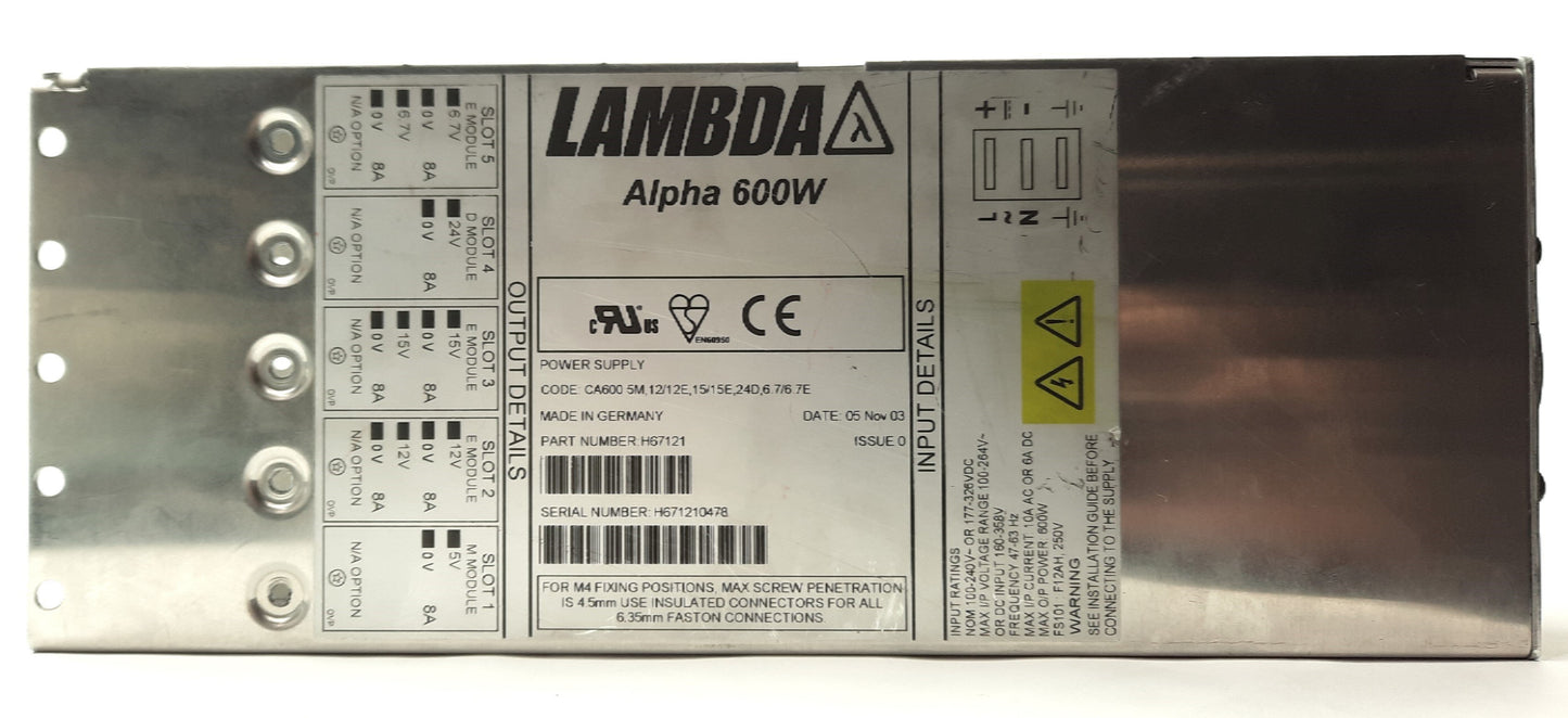 Used LAMBDA H30055-1 Alpha 600W Inductive Power Supply Base 100-240VAC *No Outputs*