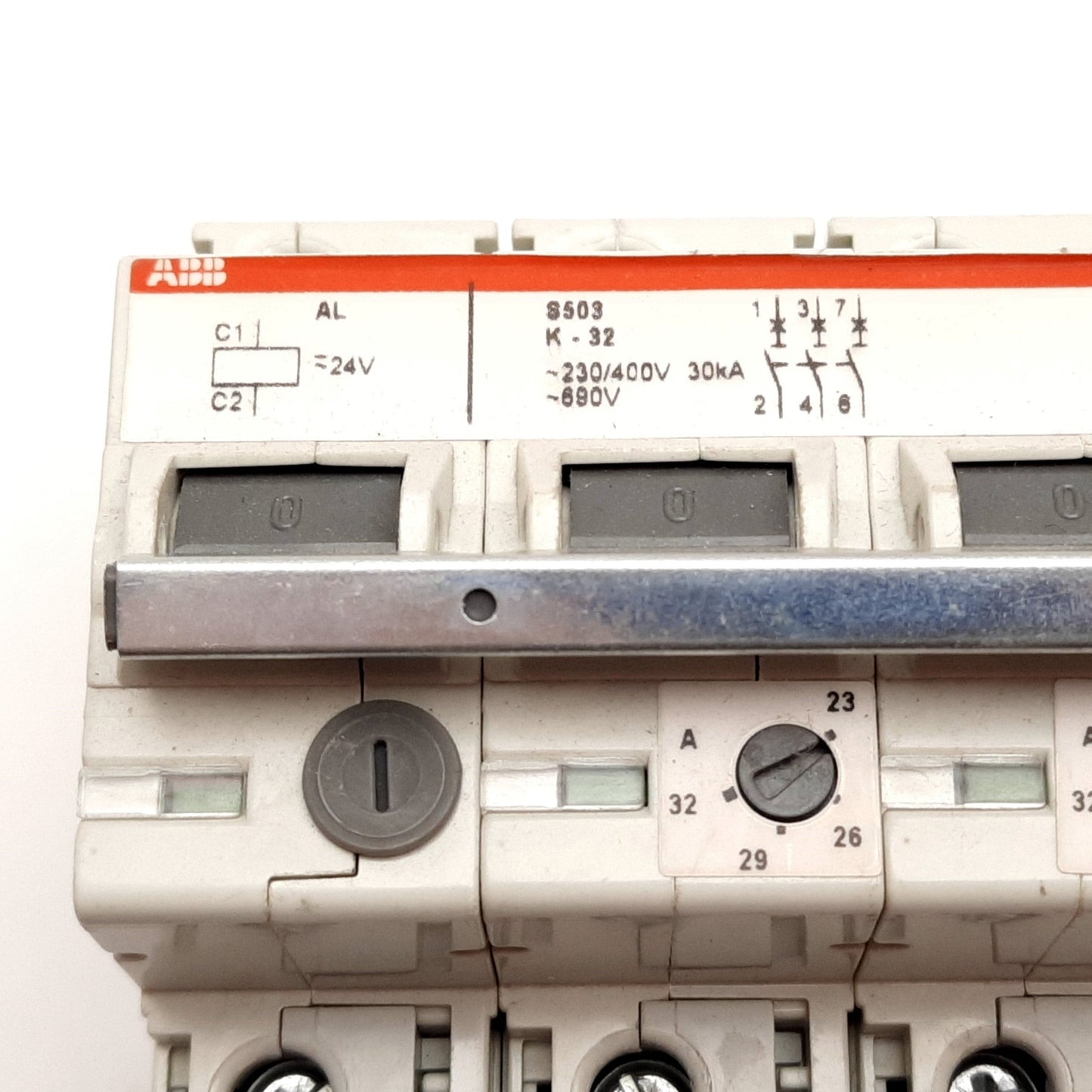 Used ABB S503-K32 Circuit Breaker, 3-Pole, Rating: 23A-32A, W/ AL Shunt Trip 24VAC/DC