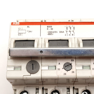 Used ABB S503-K32 Circuit Breaker, 3-Pole, Rating: 23A-32A, W/ AL Shunt Trip 24VAC/DC