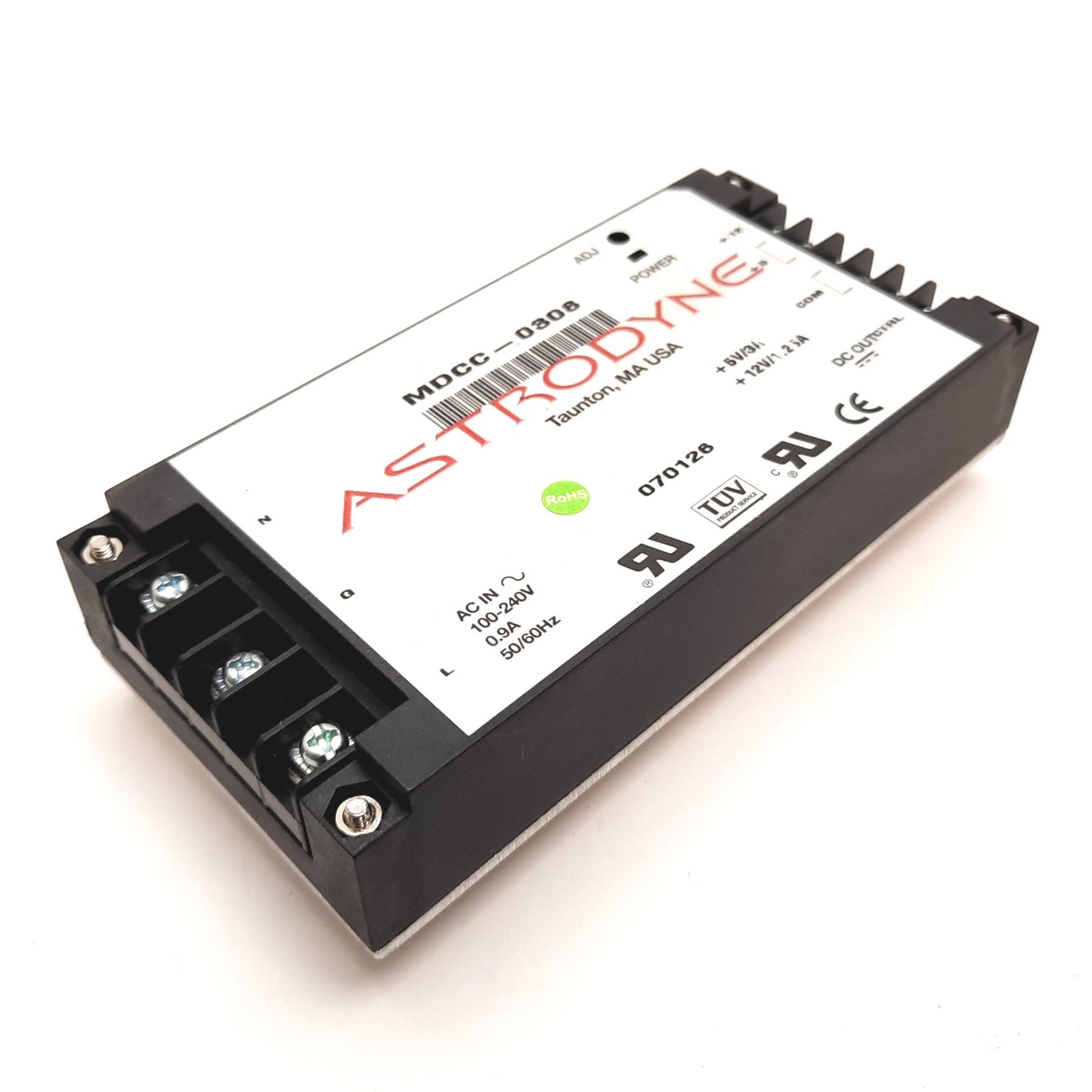 Used Astrodyne MDCC-0308 Power Supply, In: 100-240VAC, Out: 5VDC 3A / 12VDC 1.25A