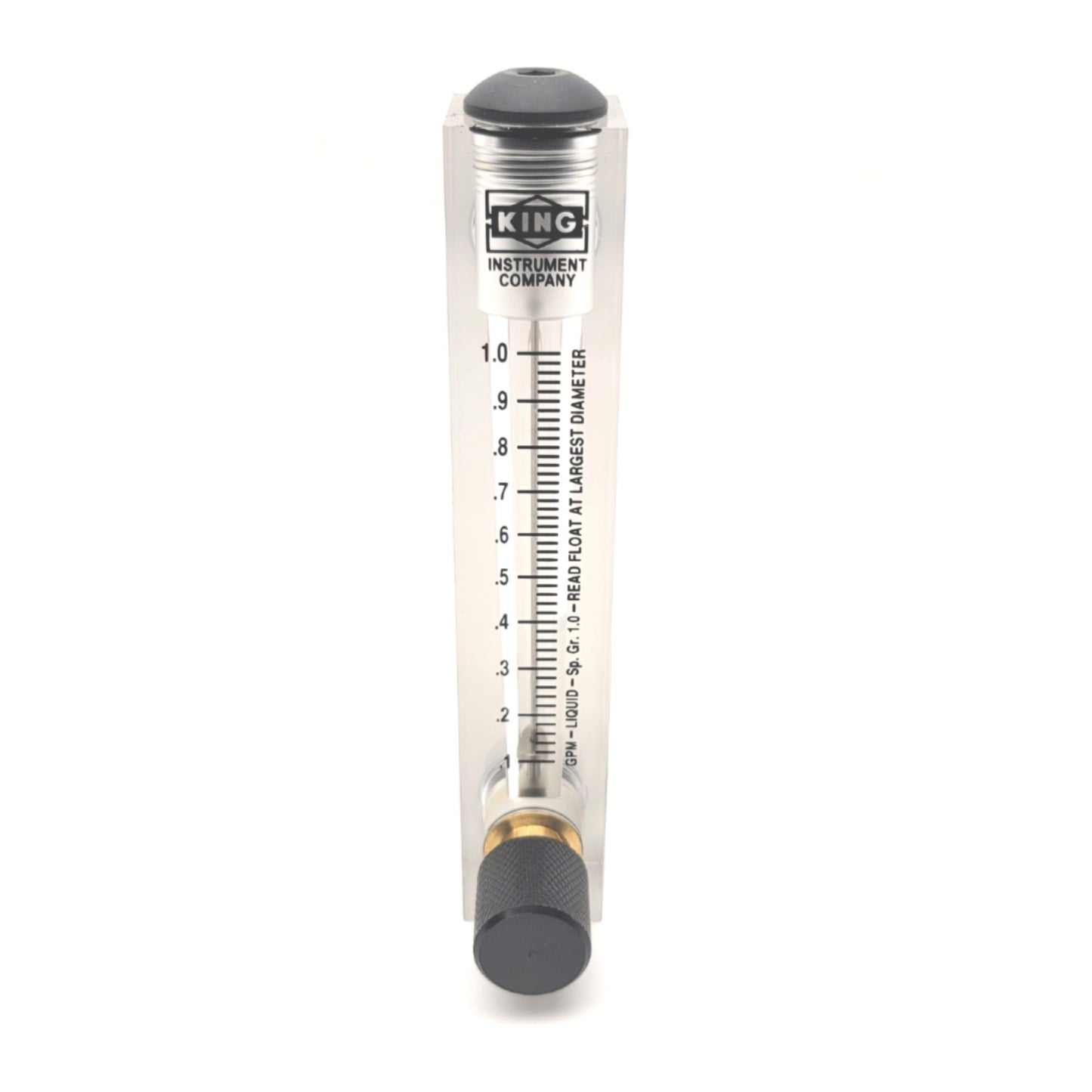Used King Instrument 75302113C02 Acrylic Tube Flowmeter With Valve 0-1GPM, 1/4"NPT