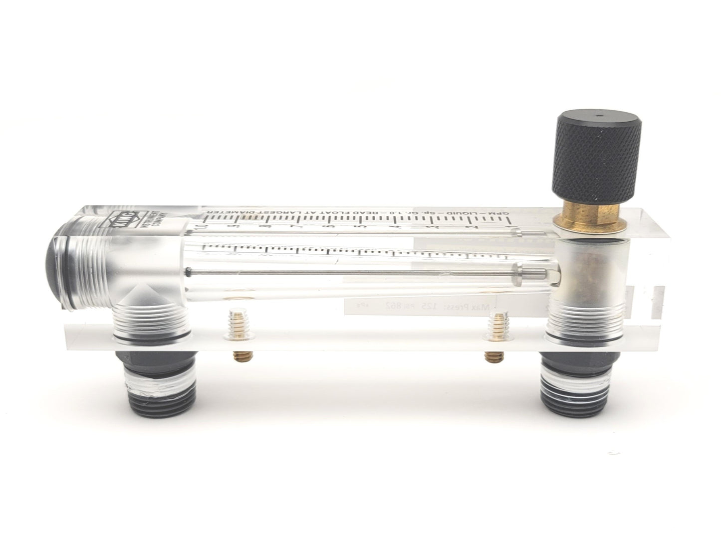 Used King Instrument 75302113C02 Acrylic Tube Flowmeter With Valve 0-1GPM, 1/4"NPT
