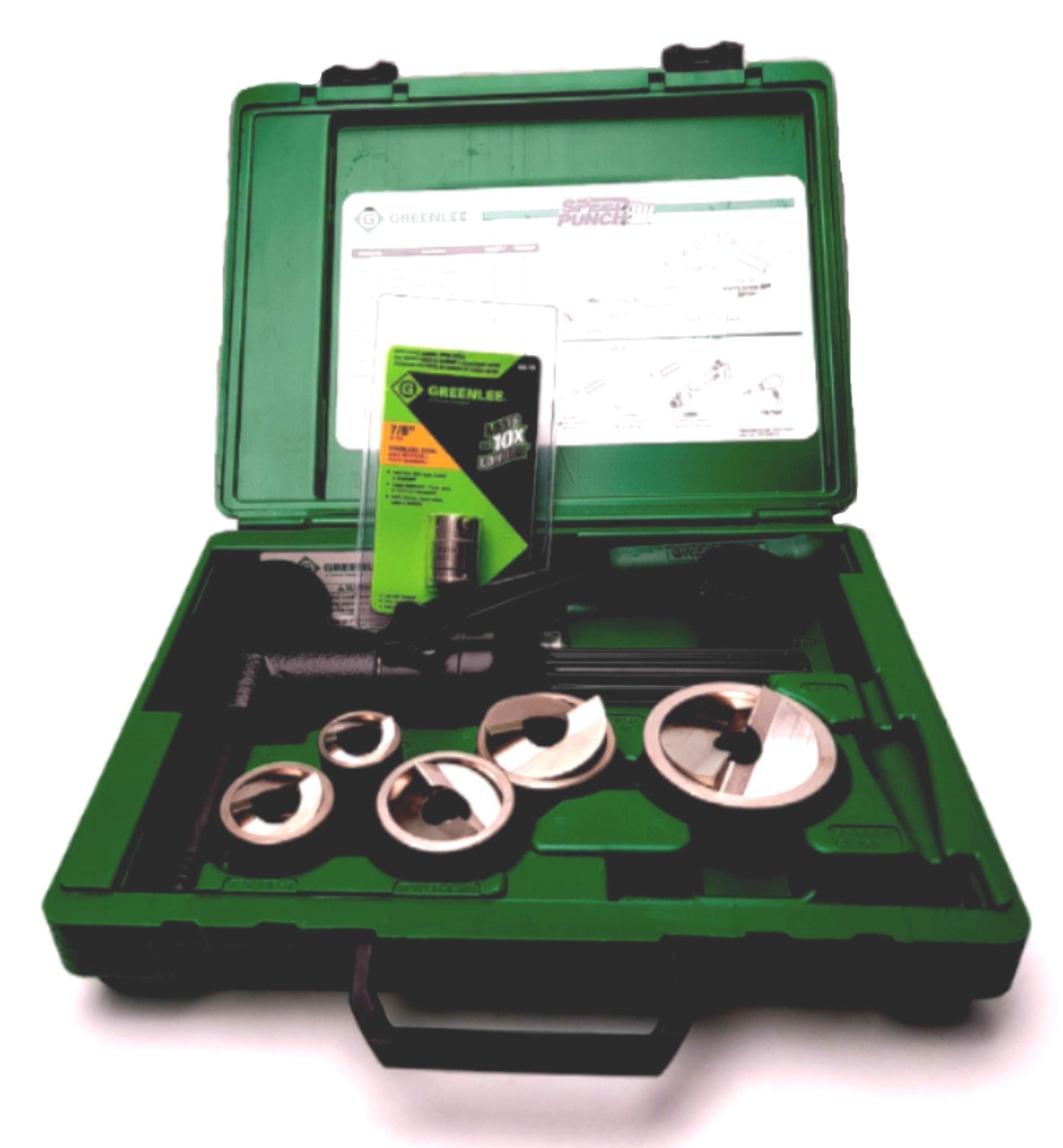 New Greenlee 7906SBSP Speed Punch Knockout Kit with Quick Draw 90 Driver 3/4"-2"