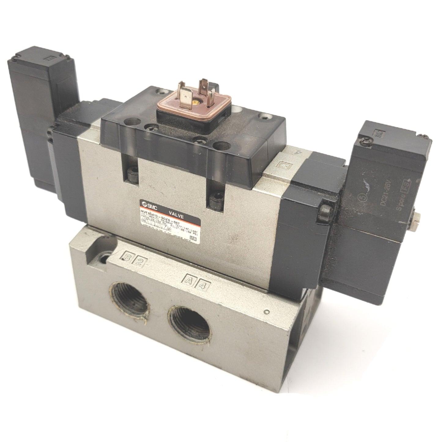 Used SMC NVFS5410-5DZB-06T Solenoid Valve 5-Port 3-Pos 24VDC, 22-150PSI, 3/4"NPT