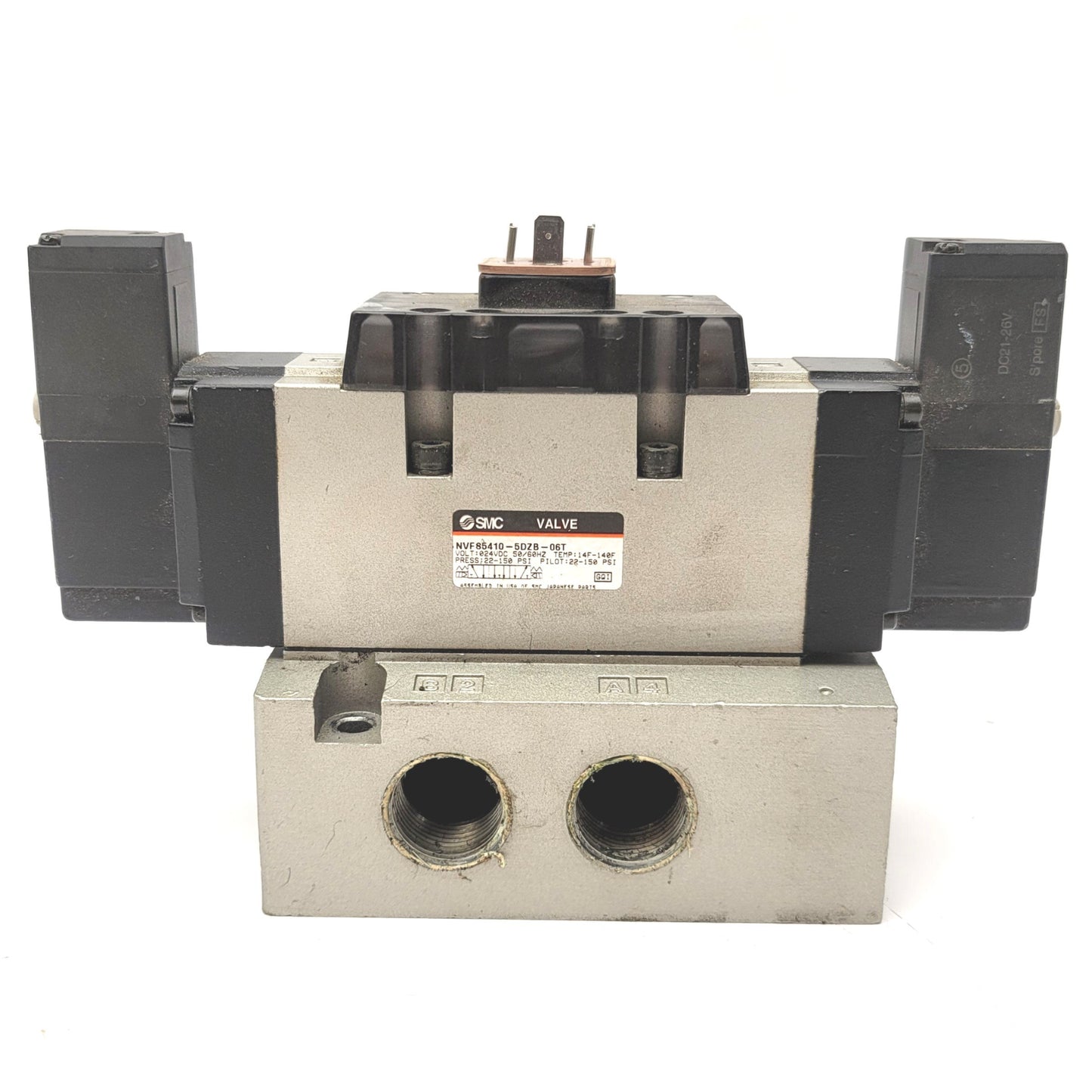 Used SMC NVFS5410-5DZB-06T Solenoid Valve 5-Port 3-Pos 24VDC, 22-150PSI, 3/4"NPT