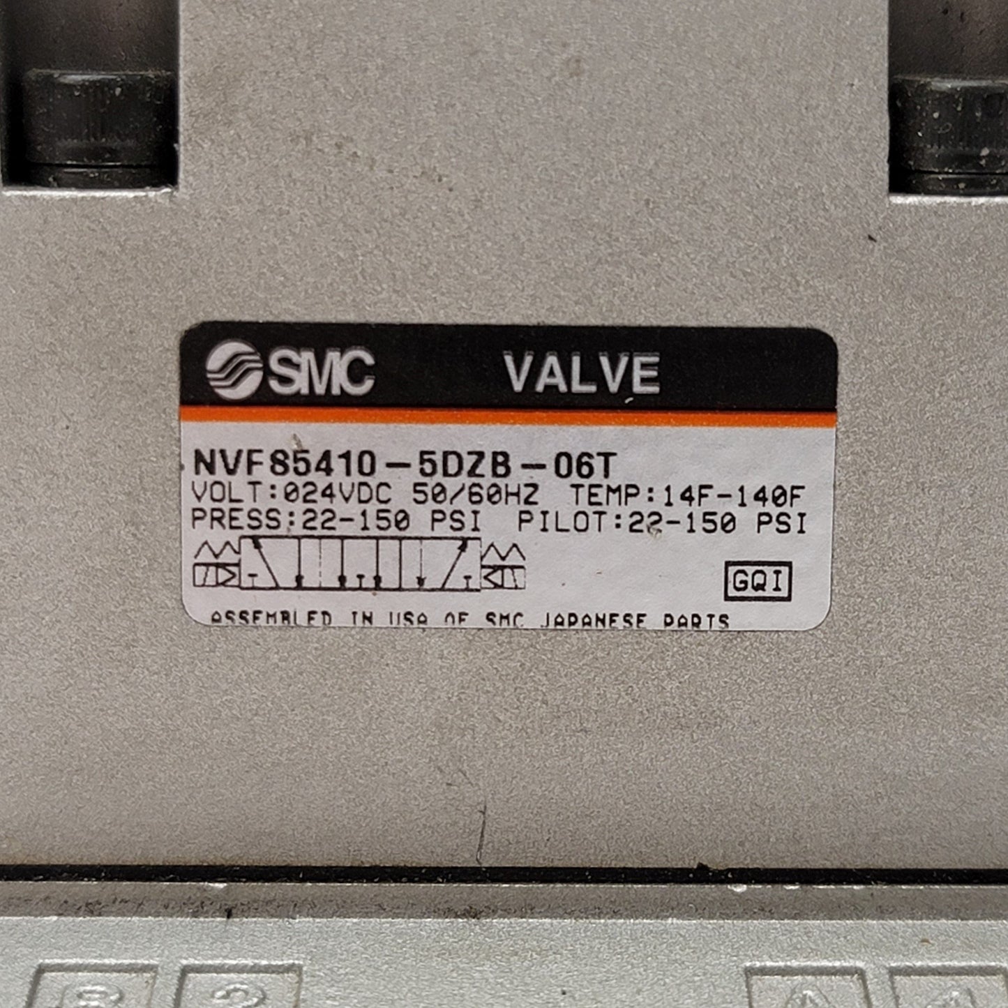 Used SMC NVFS5410-5DZB-06T Solenoid Valve 5-Port 3-Pos 24VDC, 22-150PSI, 3/4"NPT