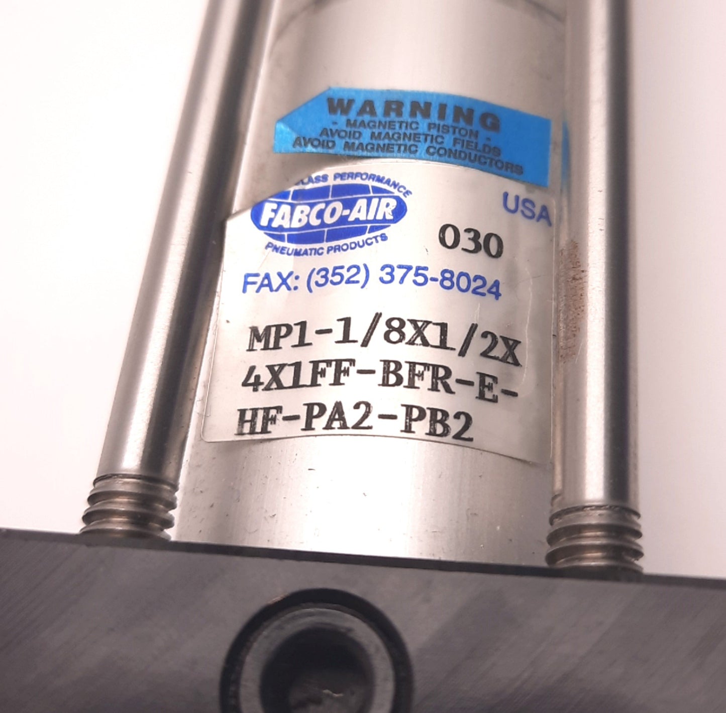 Used Fabco-Air MP1-1/8x1/2x4x1FF-BFR-E-HF-PA2-PB2 Pneumatic Cylinder 1/2" Stroke