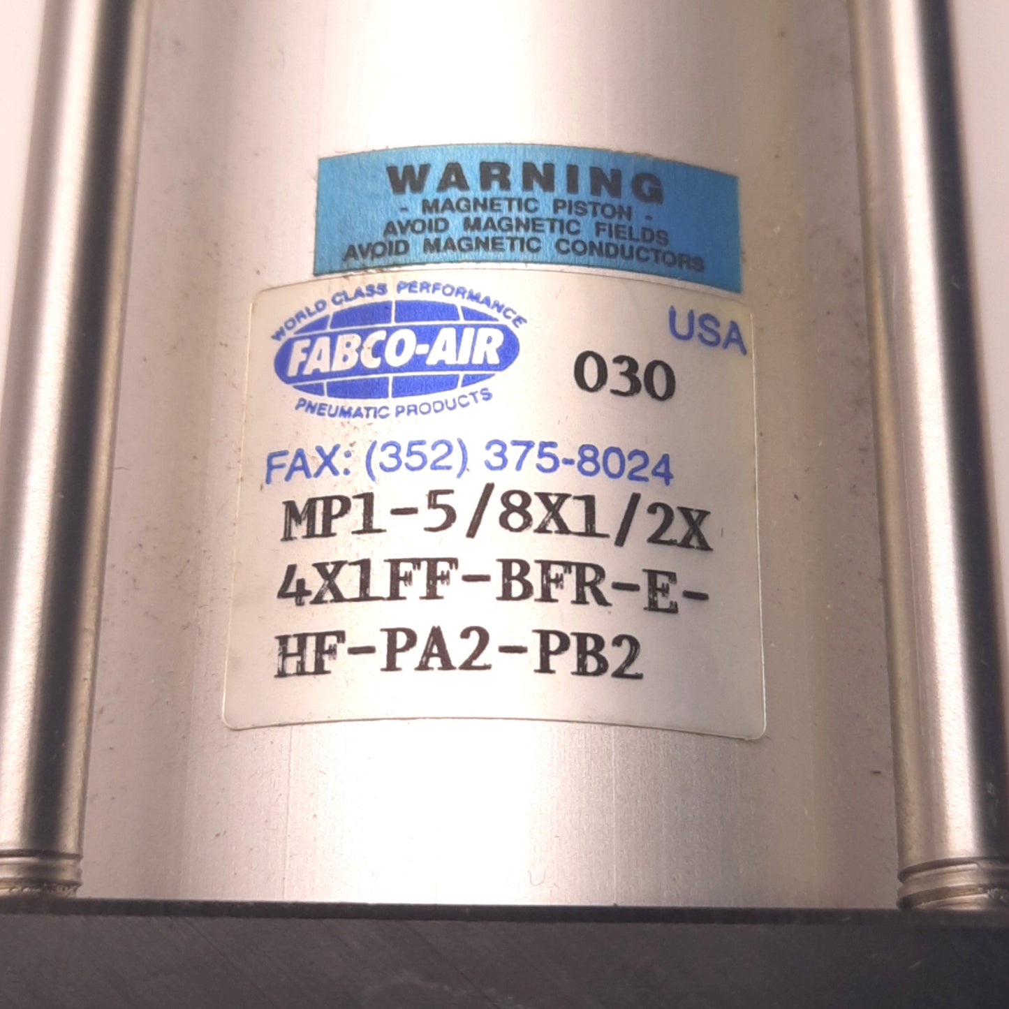Used Fabco-Air MP1-5/8X1/2X4X1FF-BFR-E-HF-PA2-PB2 Pneumatic Cylinder, 1/2" Stroke