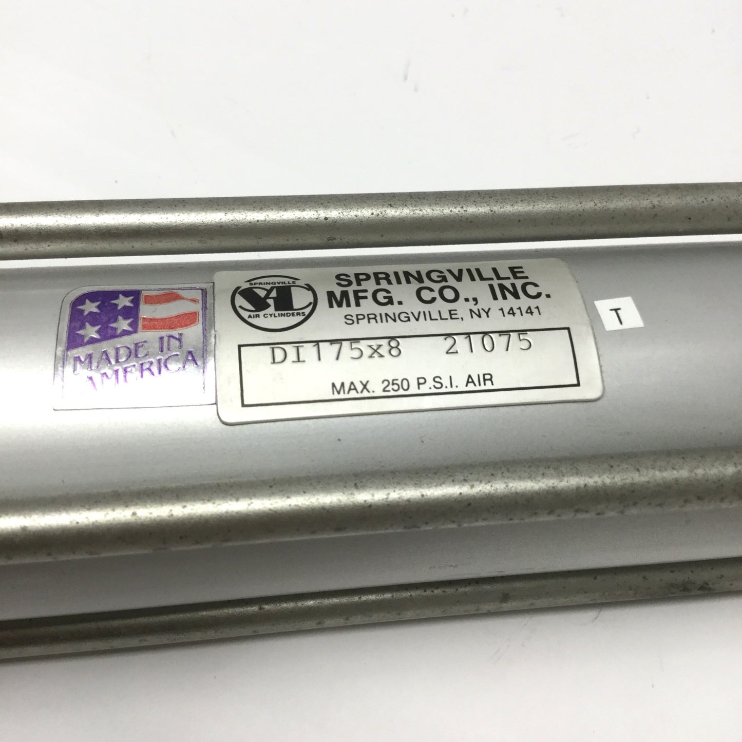 Used Springville DI175x8 Double-Rod Air Cylinder 1.75" Bore, 8" Stroke, 1/4" NPT