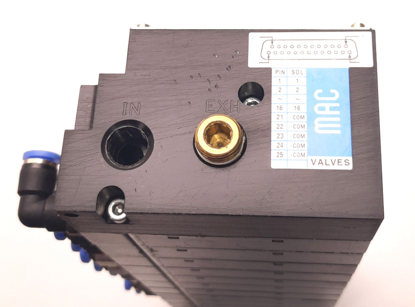 Used Mac Valves 45 Series 1705 MAConnect Manifold 10 Stations, 25 Pin D-Sub, 120 Psi
