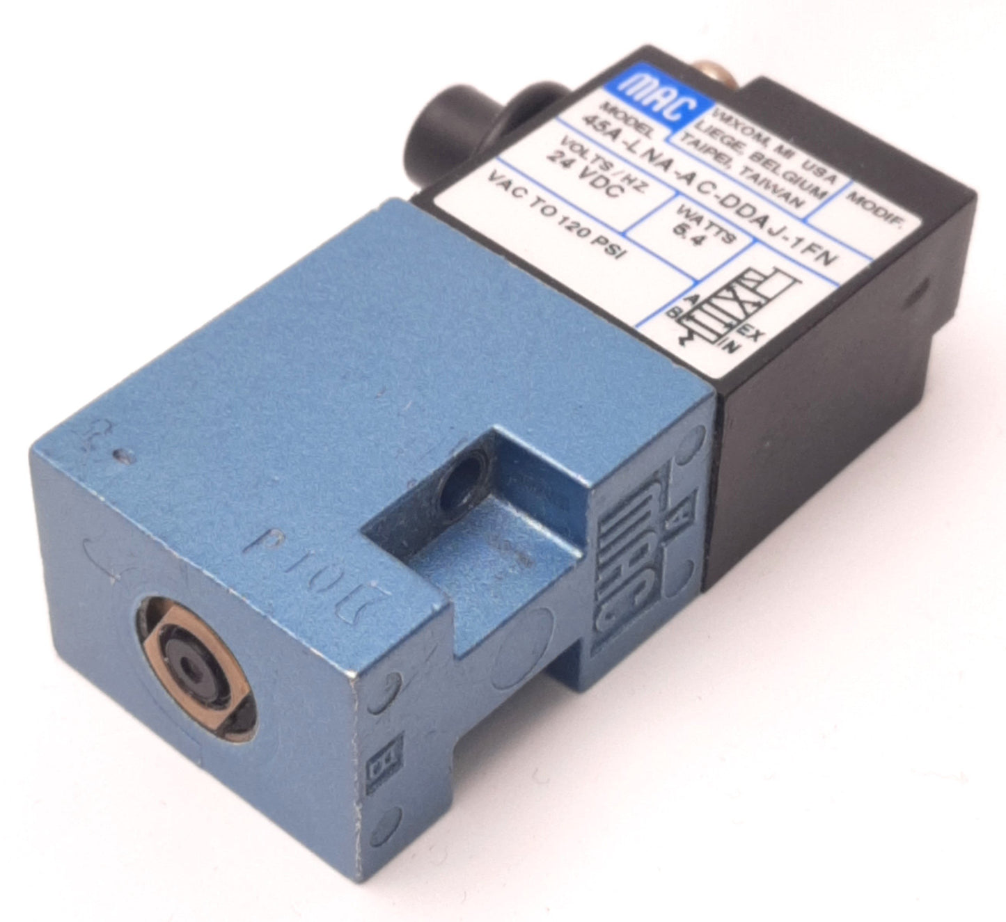 Used Mac Valves 45A-LNA-AC-DDAJ-1FN MAConnect 45 Series Poppet Valve 24v DC, 120 Psi