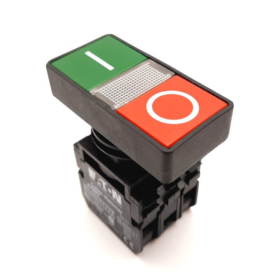 Used Eaton E22DB1B20X11C Illuminated Double Headed Pushbutton, Green Red, N/O N/C