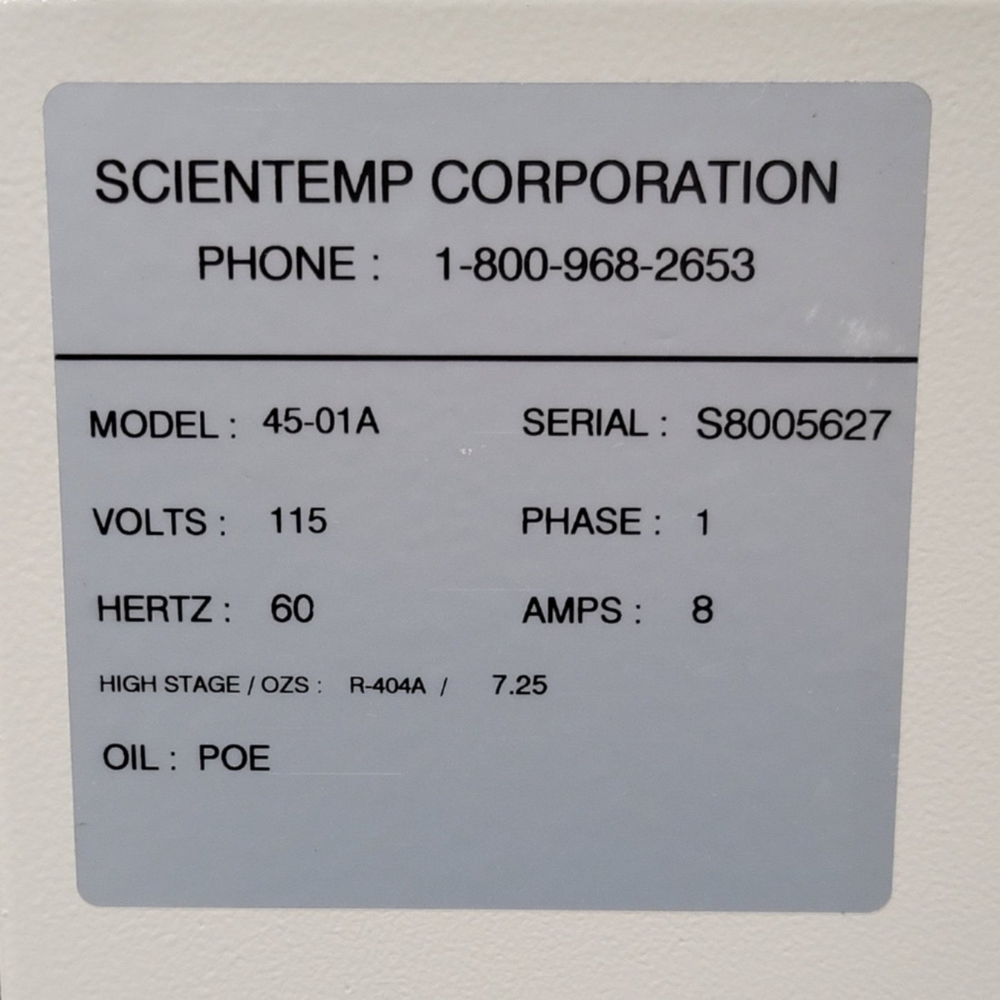 Used ScienTemp Model 45-01A Ultra Low Temp Benchtop Lab Freezer 32°F To -50°F, 115VAC
