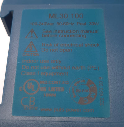 Used Puls ML30.100 Power Supply Din Rail Mount 100-240v AC In, 24-28v DC 1.3A Out