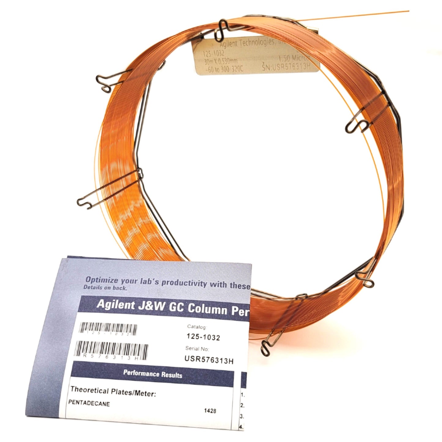 Used Agilent 125-1035 J&W DB-1 Gas Chromatograph Column 30m, 1.5µm, 0.53mm, 7" Cage