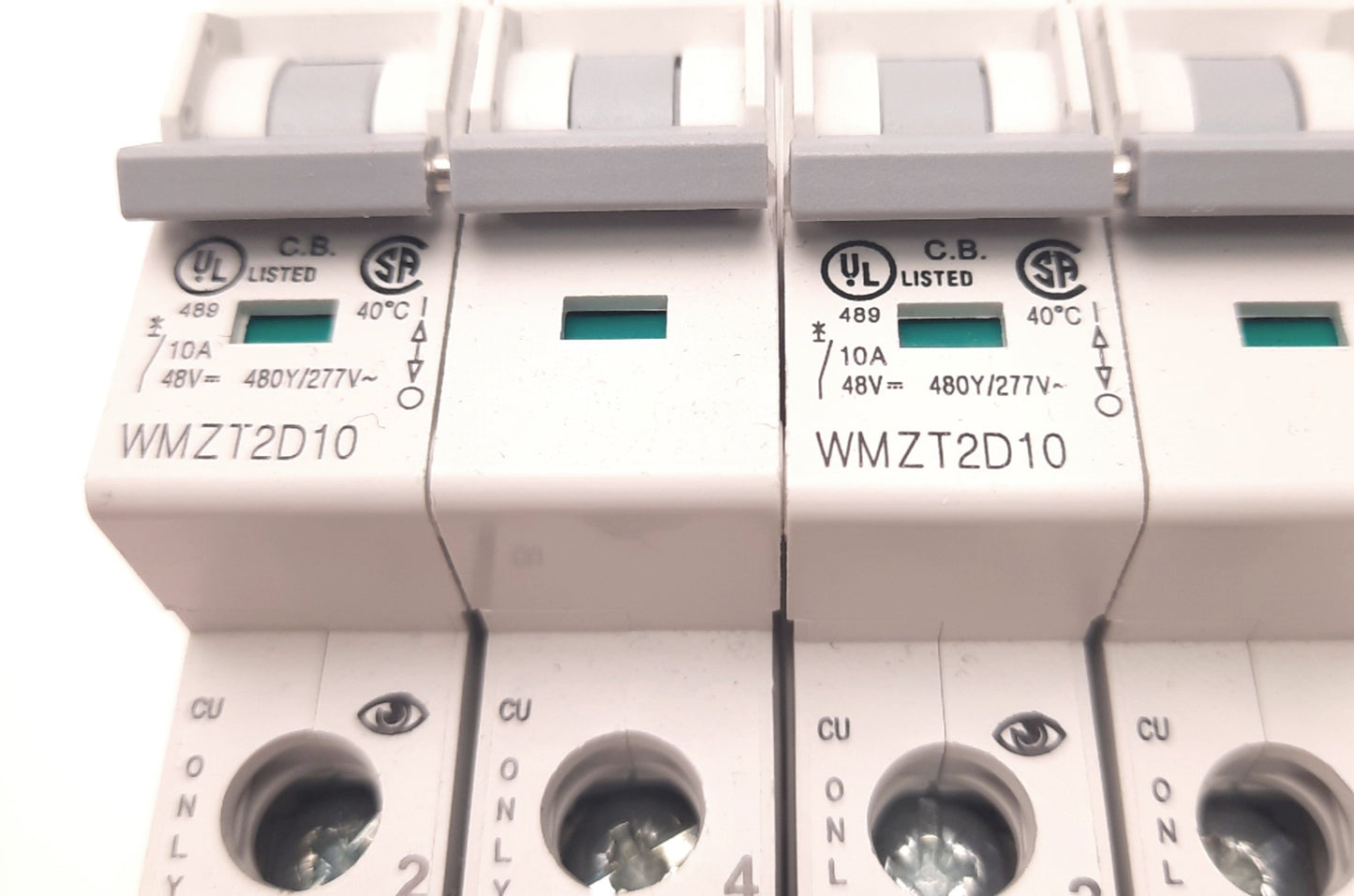 Used Lot of 2 Eaton WMZT2D10 Circuit Breaker 96v DC 480v DC 10A, 2 Poles, DIN Mount