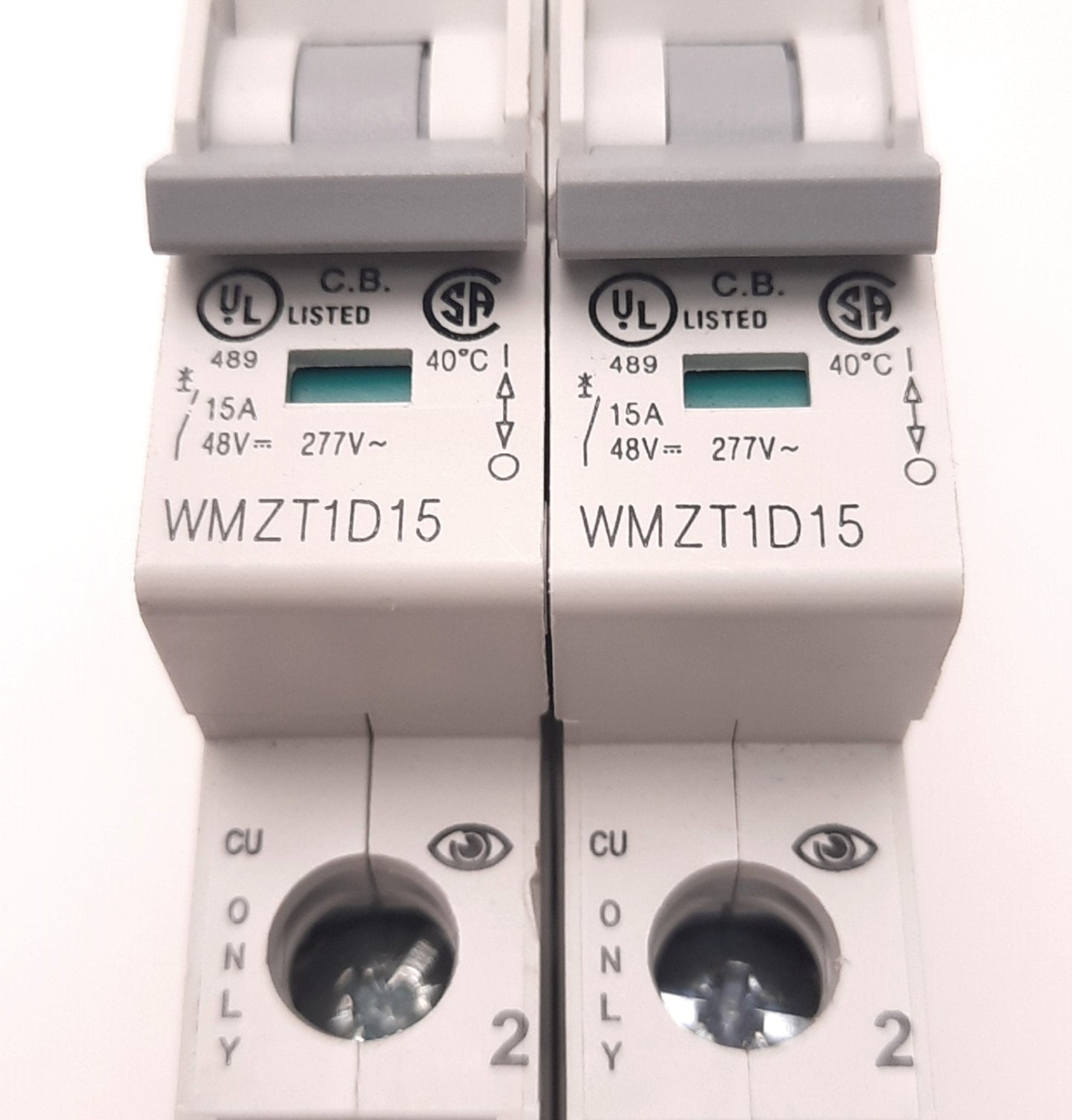 Used Lot of 2 Eaton WMZT1D15 Circuit Breaker Single-Pole 277/480v AC 15A, Din Mount