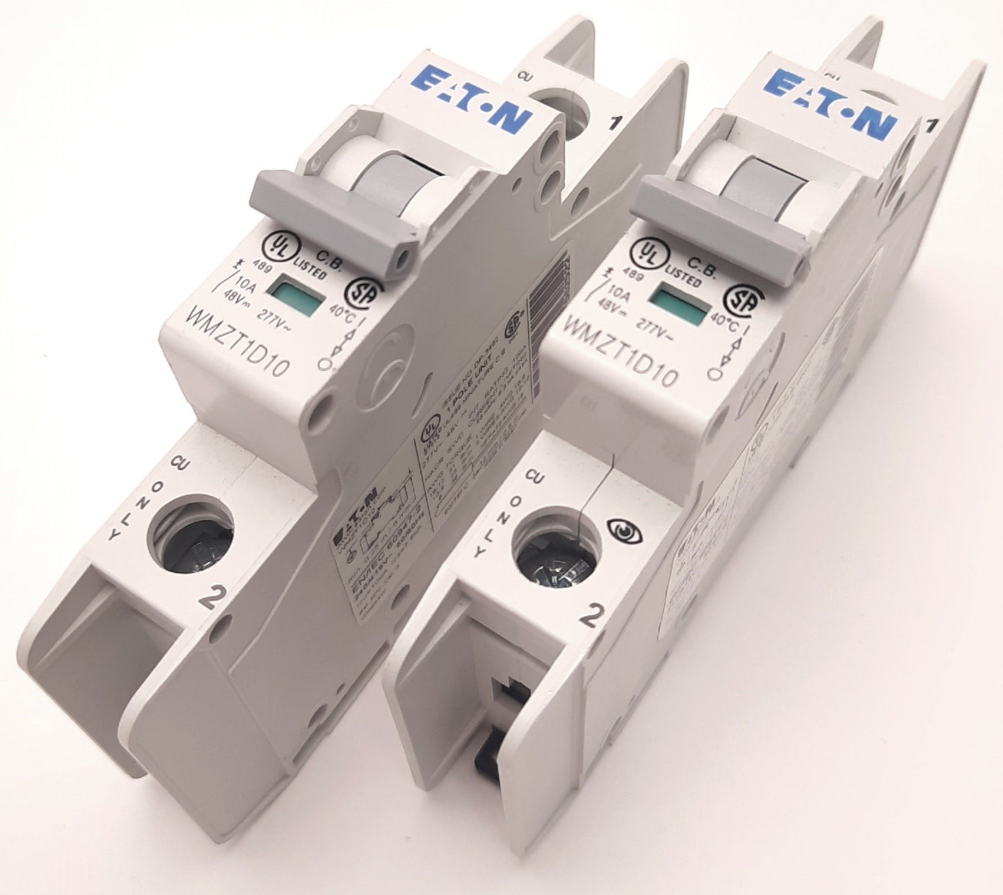 Used Lot of 2 Eaton WMZT1D10 Circuit Breaker Single Pole 277/480v AC 10A, DIN Mount