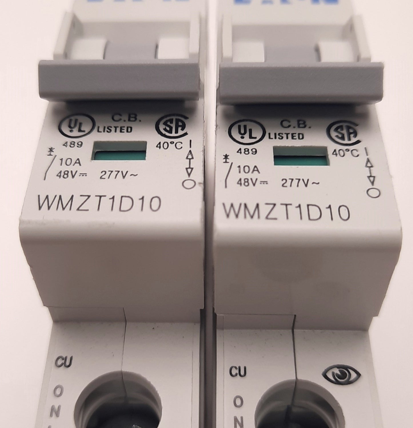Used Lot of 2 Eaton WMZT1D10 Circuit Breaker Single Pole 277/480v AC 10A, DIN Mount
