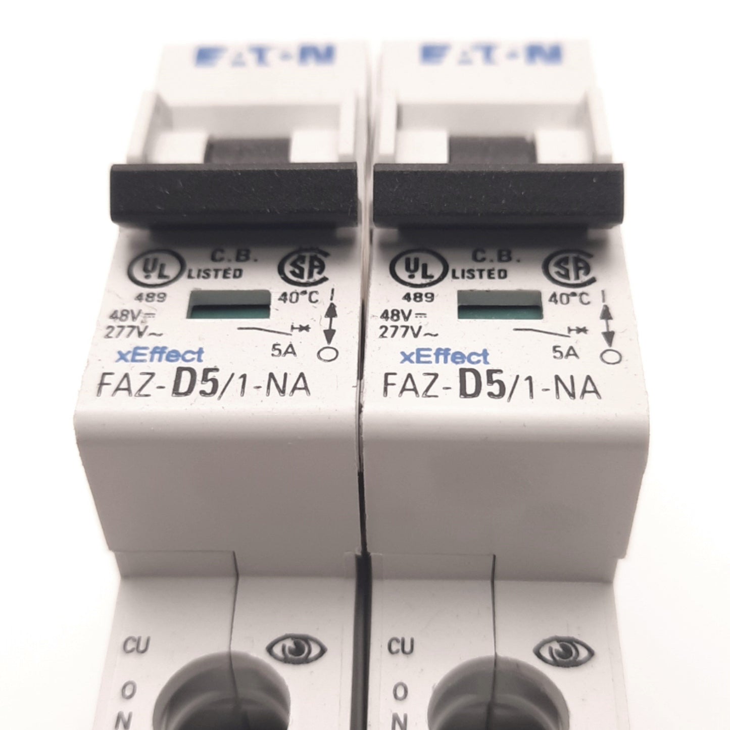 Used Lot of 2 Eaton FAZ-D5/1-NA Circuit Breaker Single-Pole 5A, 60v DC, 240/415v AC
