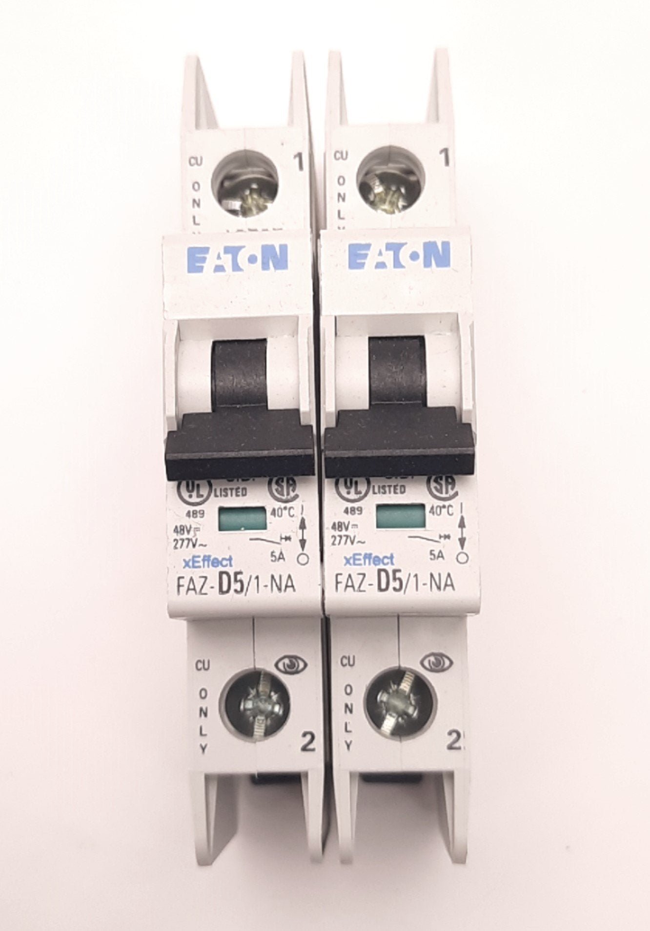 Used Lot of 2 Eaton FAZ-D5/1-NA Circuit Breaker Single-Pole 5A, 60v DC, 240/415v AC