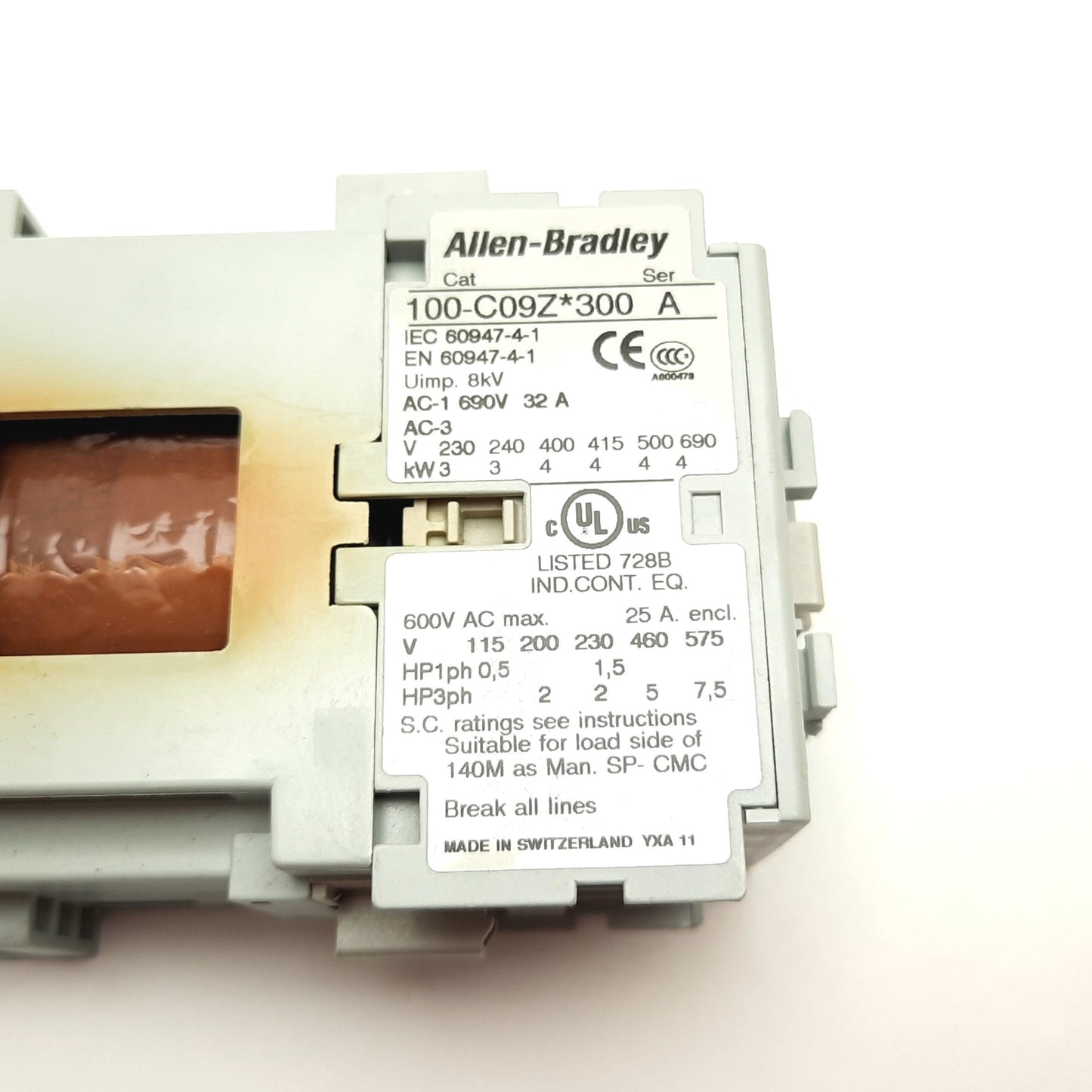 Used Allen Bradley 100-C09Z*300 Contactor, 4-Pole, Coil: 24VDC, Rating: 690VAC 32A