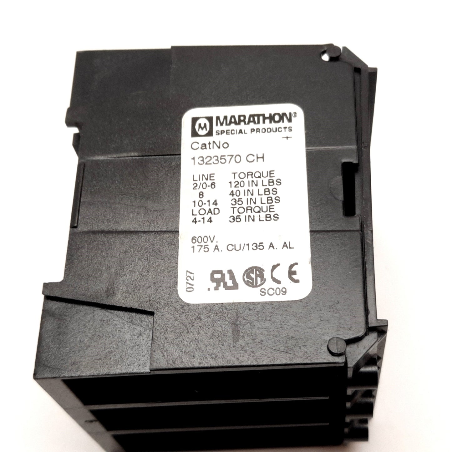 Used Marathon 1323570 CH Power Distribution Block, 3-Pole, 1-Line 4-Load, 175A 600V