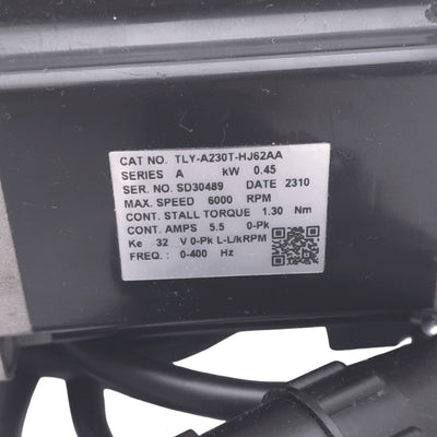 Used Allen Bradley TLY-A230T-HJ62AA Servo Motor, ø12mm Shaft, 3PH 230VAC 5.5A, 0.45kW